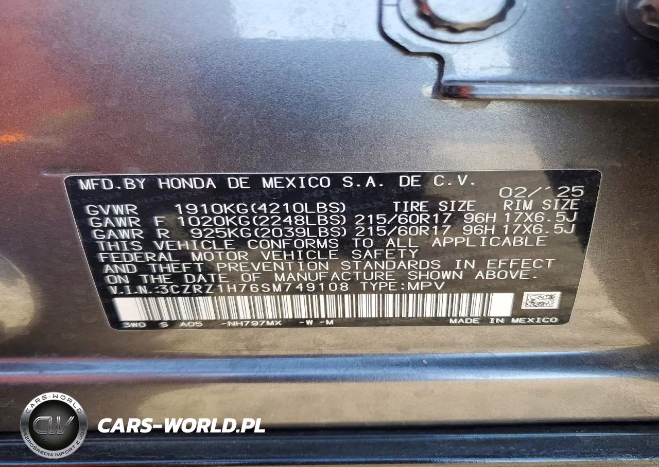 2025 Honda Hr-V Exl VIN:3CZRZ1H76SM749108 - 13