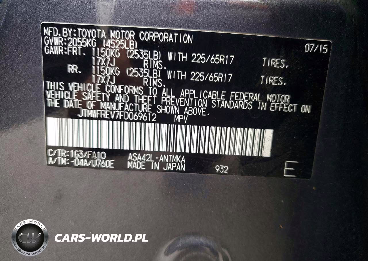 2015 Toyota Rav4 Xle VIN:JTMWFREV7FD069612 - 13