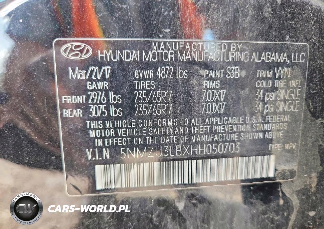 2017 Hyundai Santa Fe Sport 2.4L VIN:5NMZU3LBXHH050703 - 13