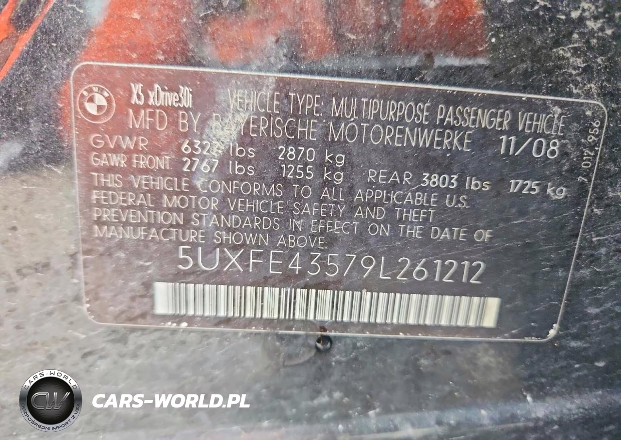 2009 BMW X5 xDrive30I VIN:5UXFE43579L261212 - 13