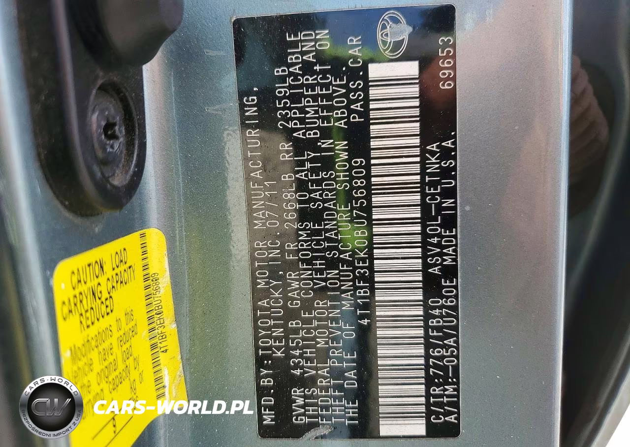 2011 Toyota Camry Le VIN:4T1BF3EK0BU756809 - 12