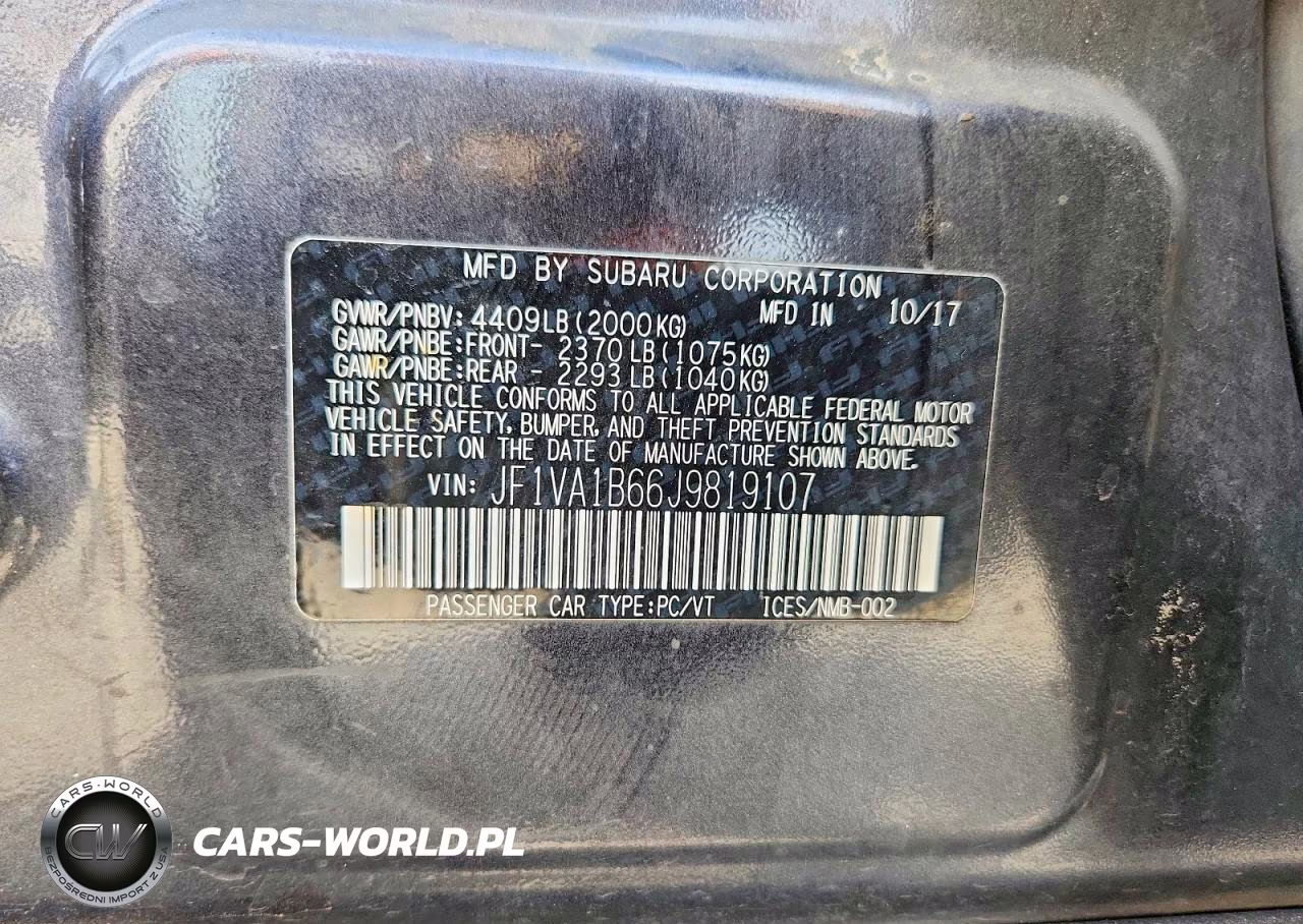 2018 Subaru Wrx VIN:JF1VA1B66J9819107 - 12