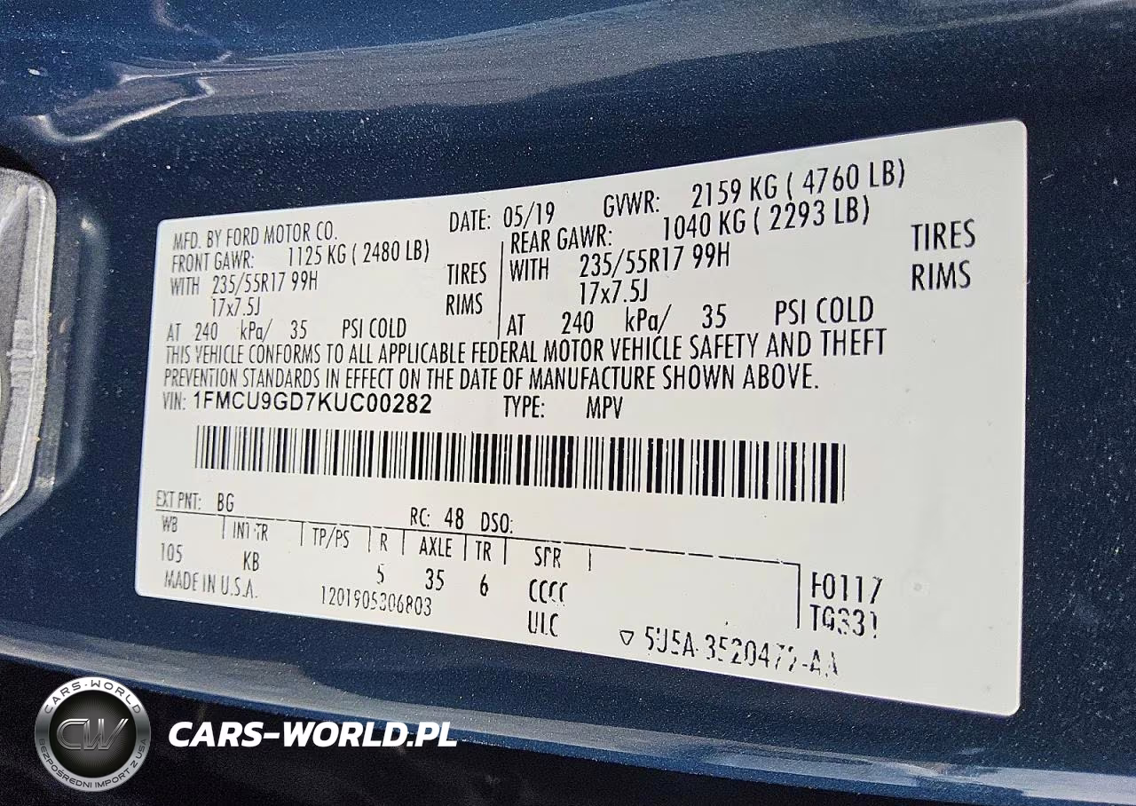 2019 Ford Escape Se VIN:1FMCU9GD7KUC00282 - 12