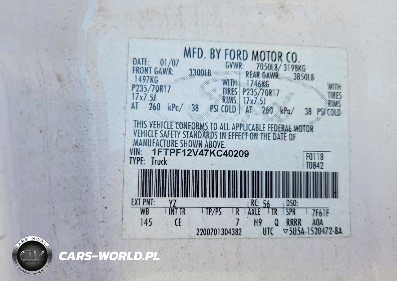 2007 Ford F150 VIN:1FTPF12V47KC40209 - 12