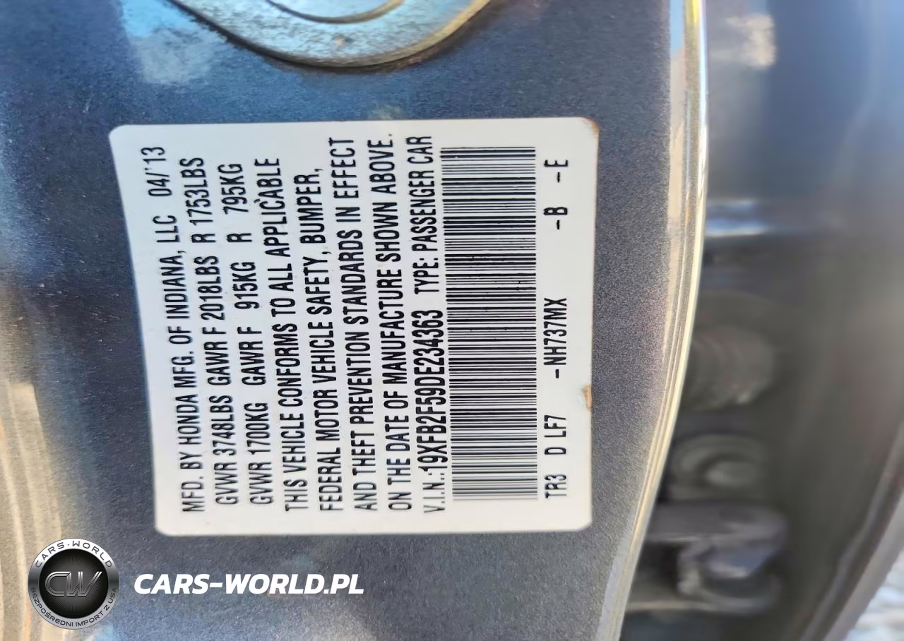 2013 Honda Civic Lx VIN:19XFB2F59DE234363 - 12