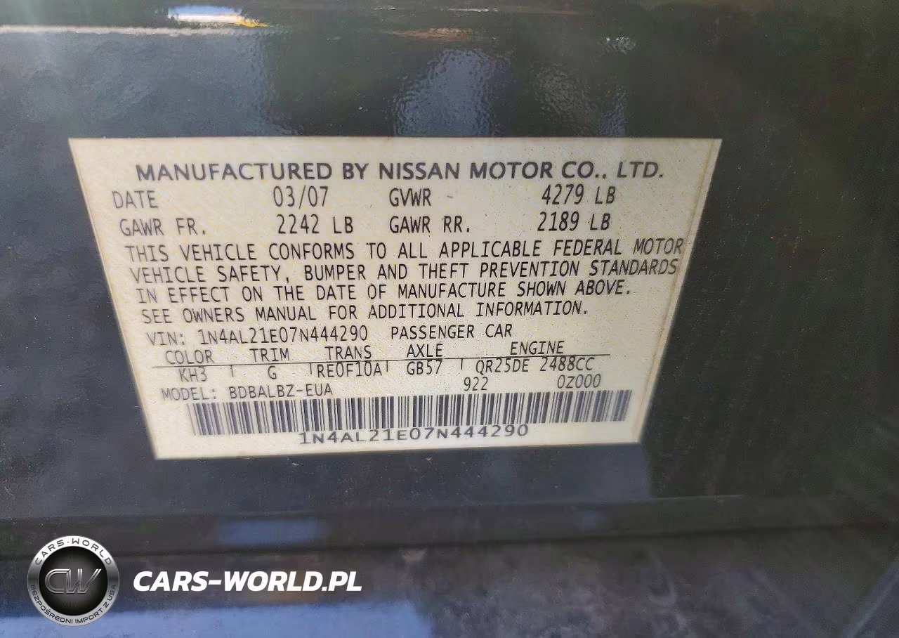 2007 Nissan Altima 2.5 VIN:1N4AL21E07N444290 - 12