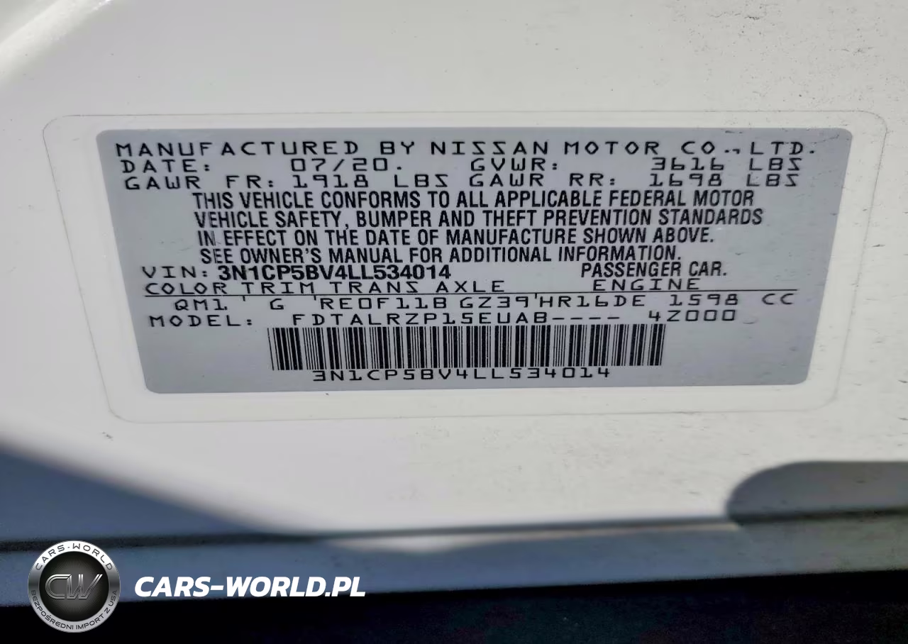 2020 Nissan Kicks S VIN:3N1CP5BV4LL534014 - 13