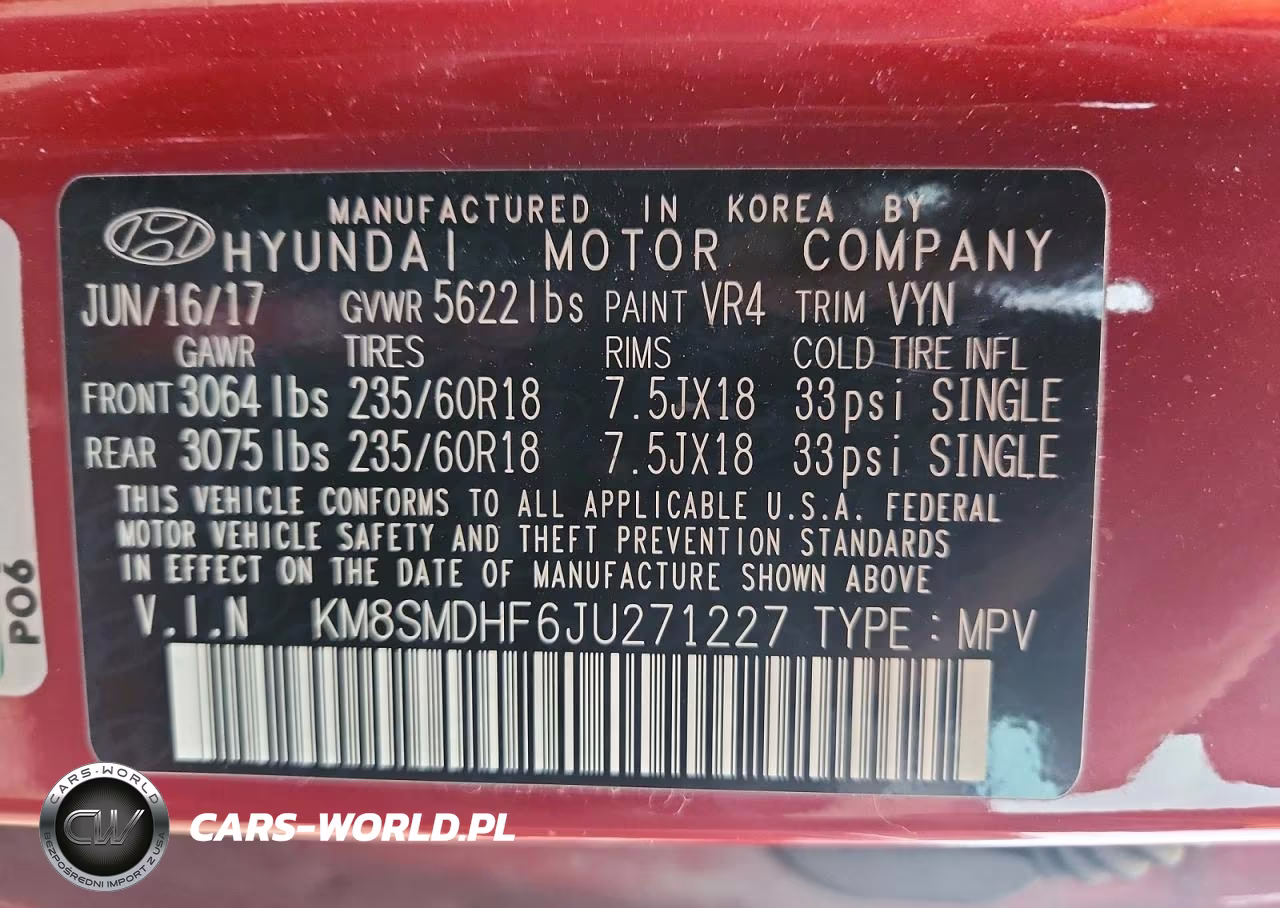 2018 Hyundai Santa Fe Se VIN:KM8SMDHF6JU271227 - 13