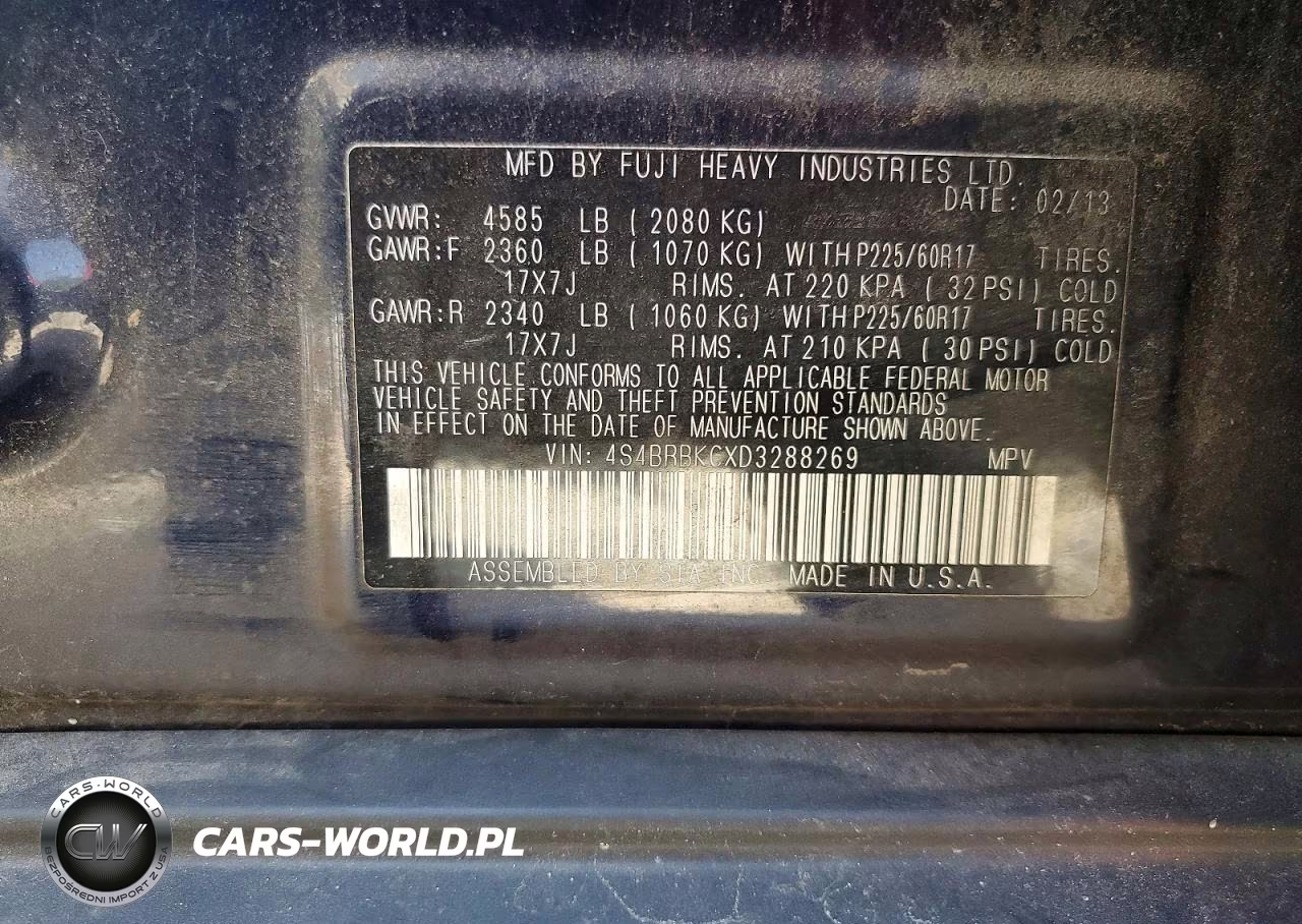 2013 Subaru Outback 2.5I Limited VIN:4S4BRBKCXD3288269 - 12