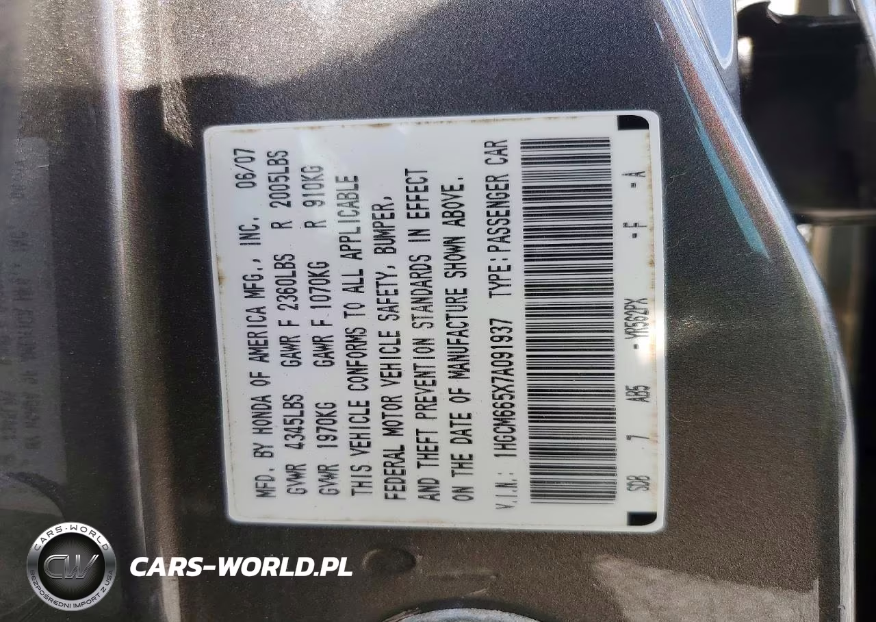 2007 Honda Accord Ex VIN:1HGCM665X7A091937 - 12