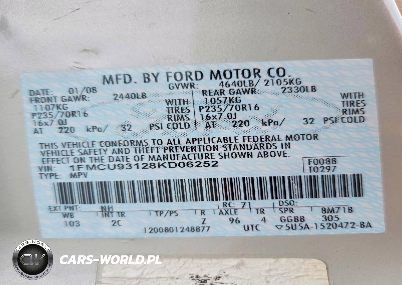 2008 Ford Escape Xlt VIN:1FMCU93128KD06252 - 13