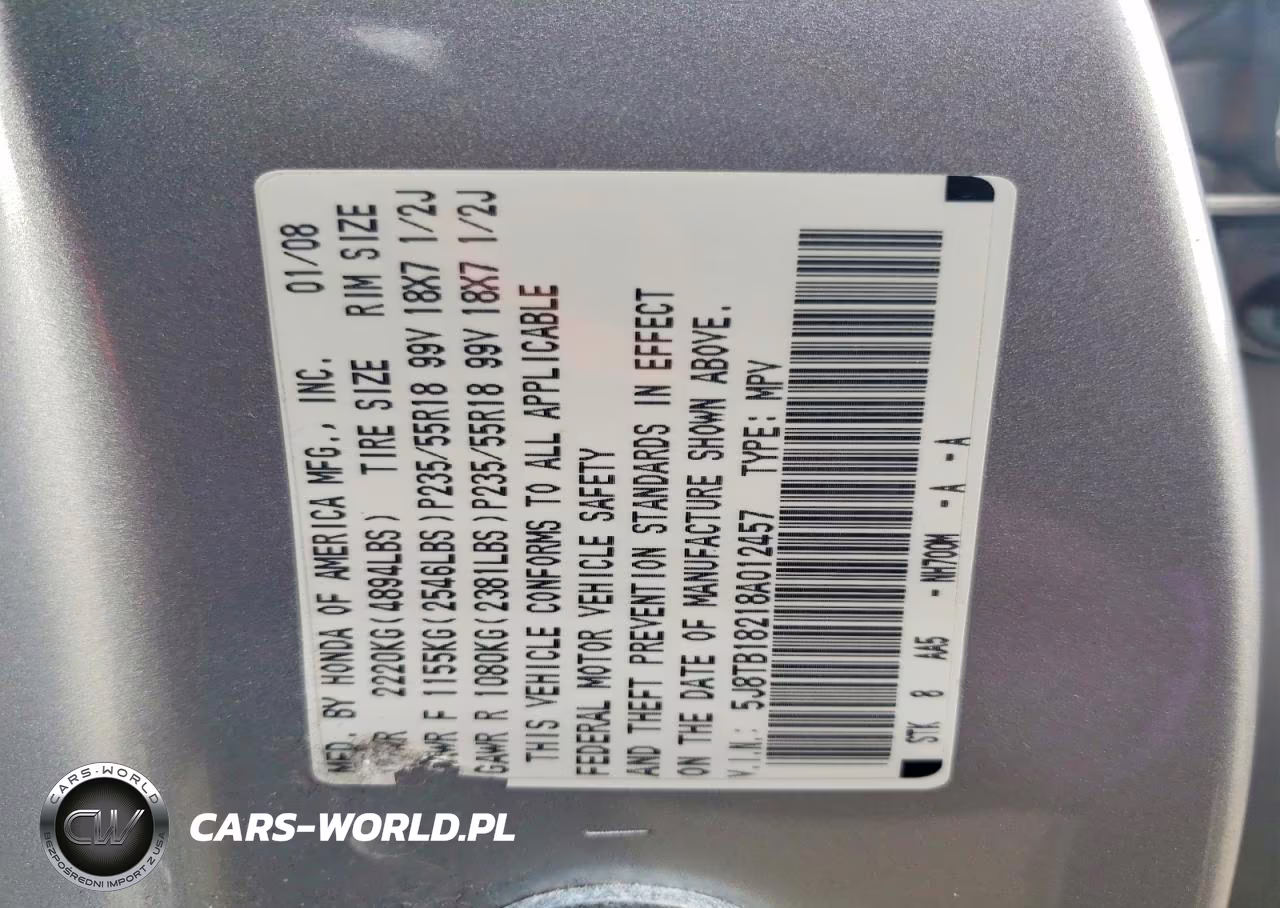2008 Acura Rdx VIN:5J8TB18218A012457 - 12