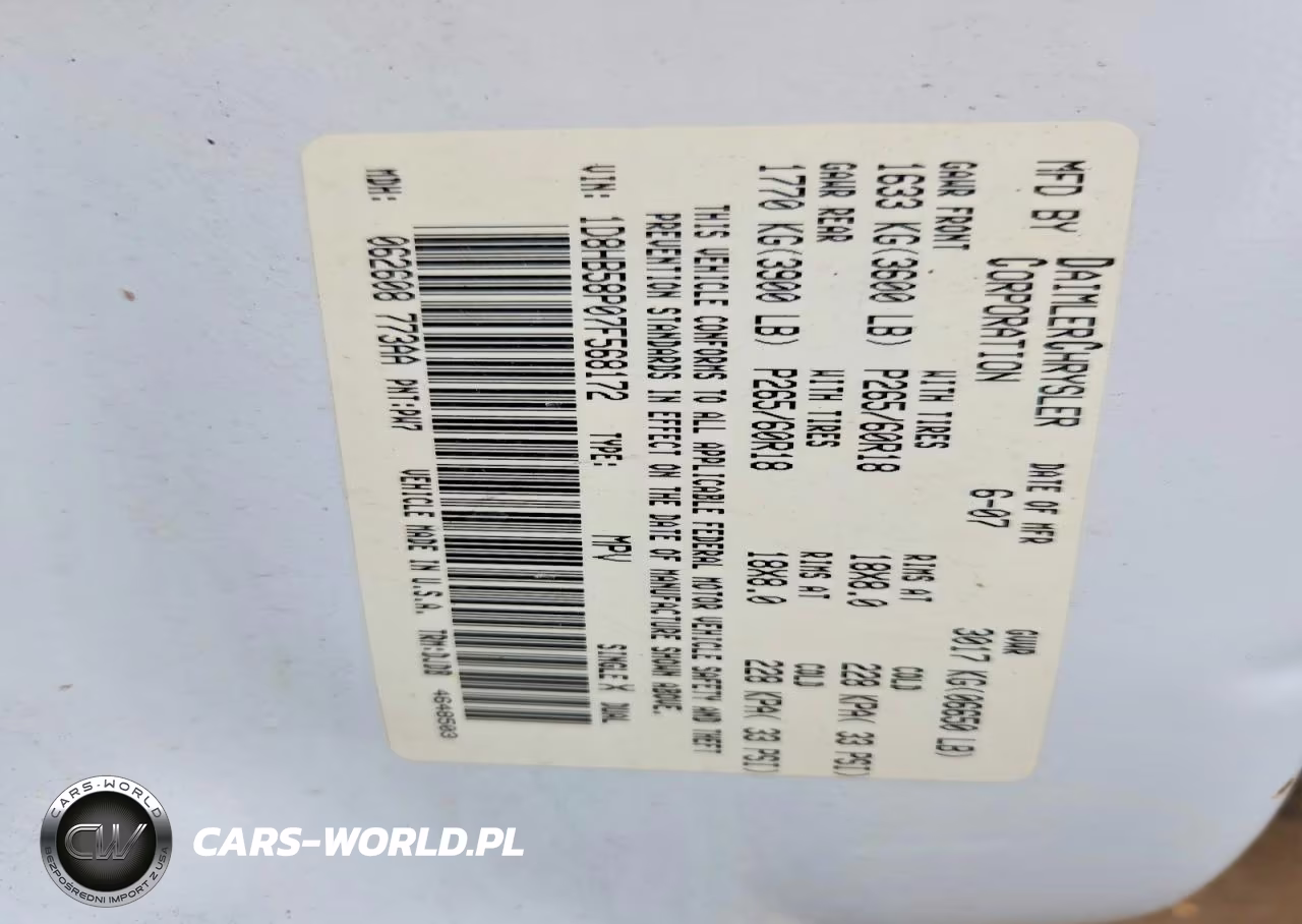 2007 Dodge Durango Limited VIN:1D8HB58P07F568172 - 13