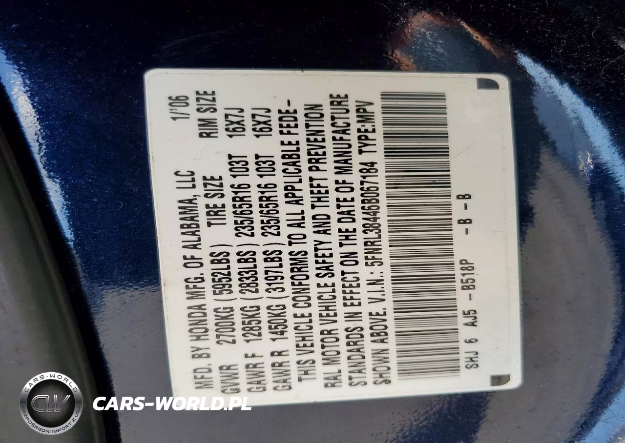 2006 Honda Odyssey Ex VIN:5FNRL38446B067184 - 13