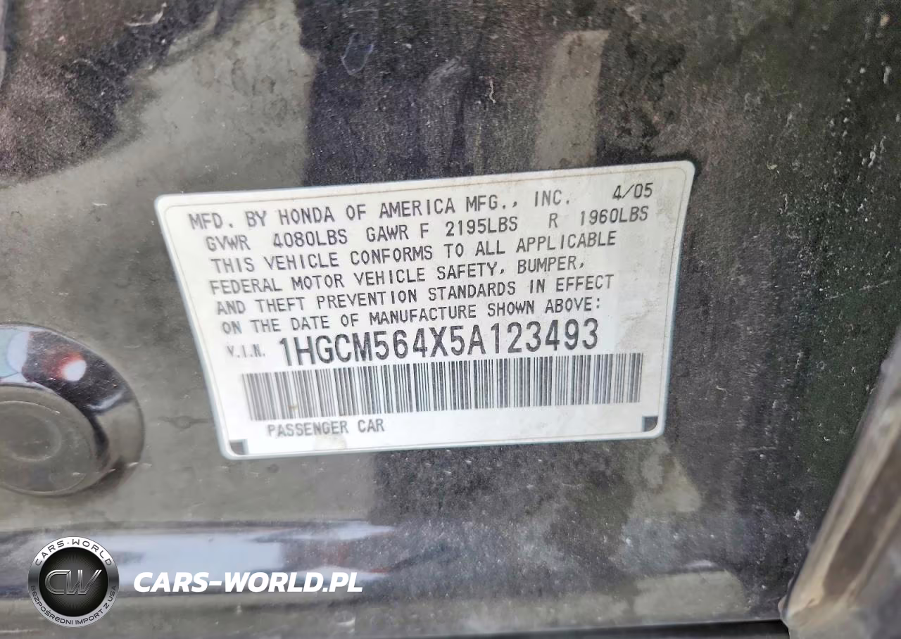 2005 Honda Accord Lx VIN:1HGCM564X5A123493 - 13
