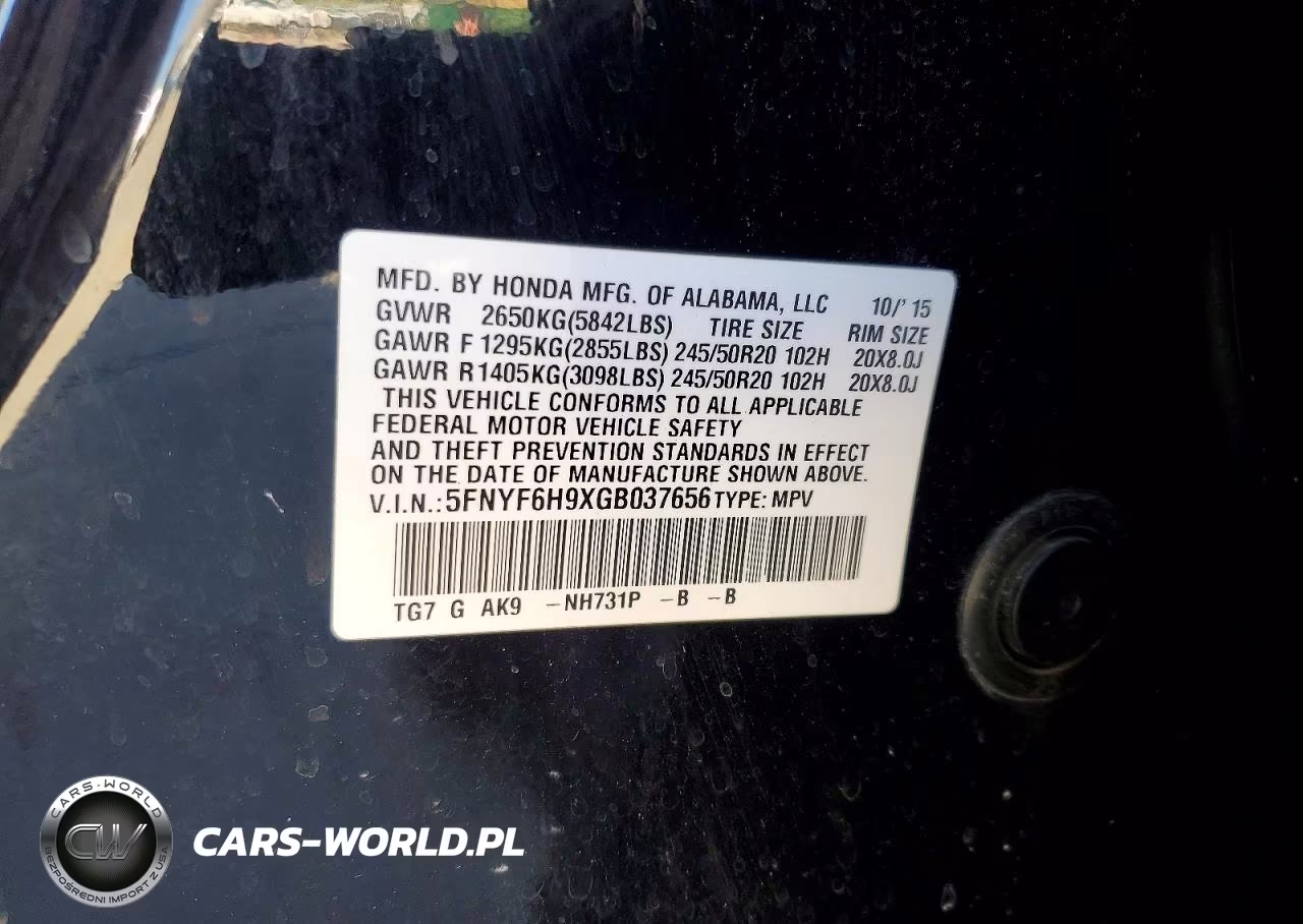 2016 Honda Pilot Touring VIN:5FNYF6H9XGB037656 - 13
