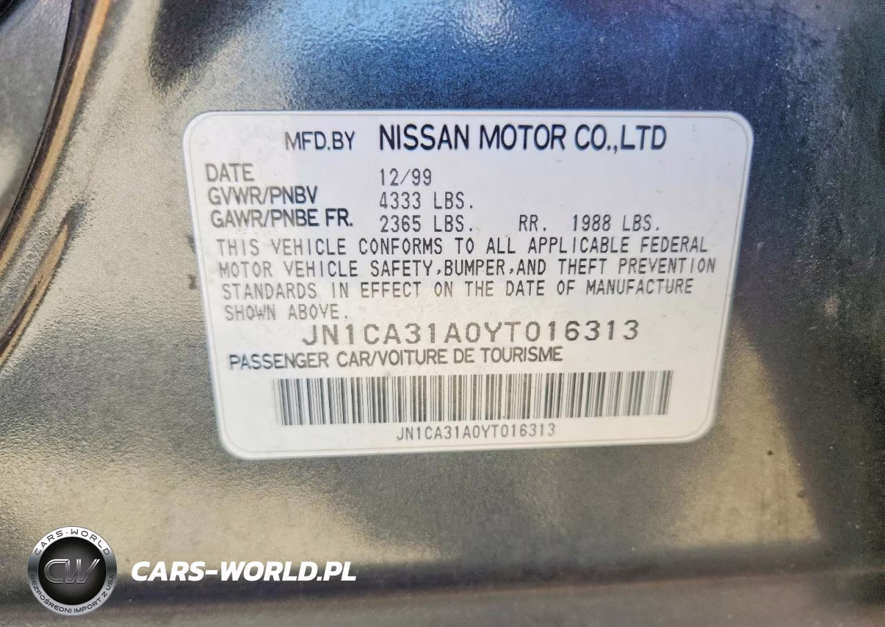 2000 Nissan Maxima Gxe VIN:JN1CA31A0YT016313 - 12