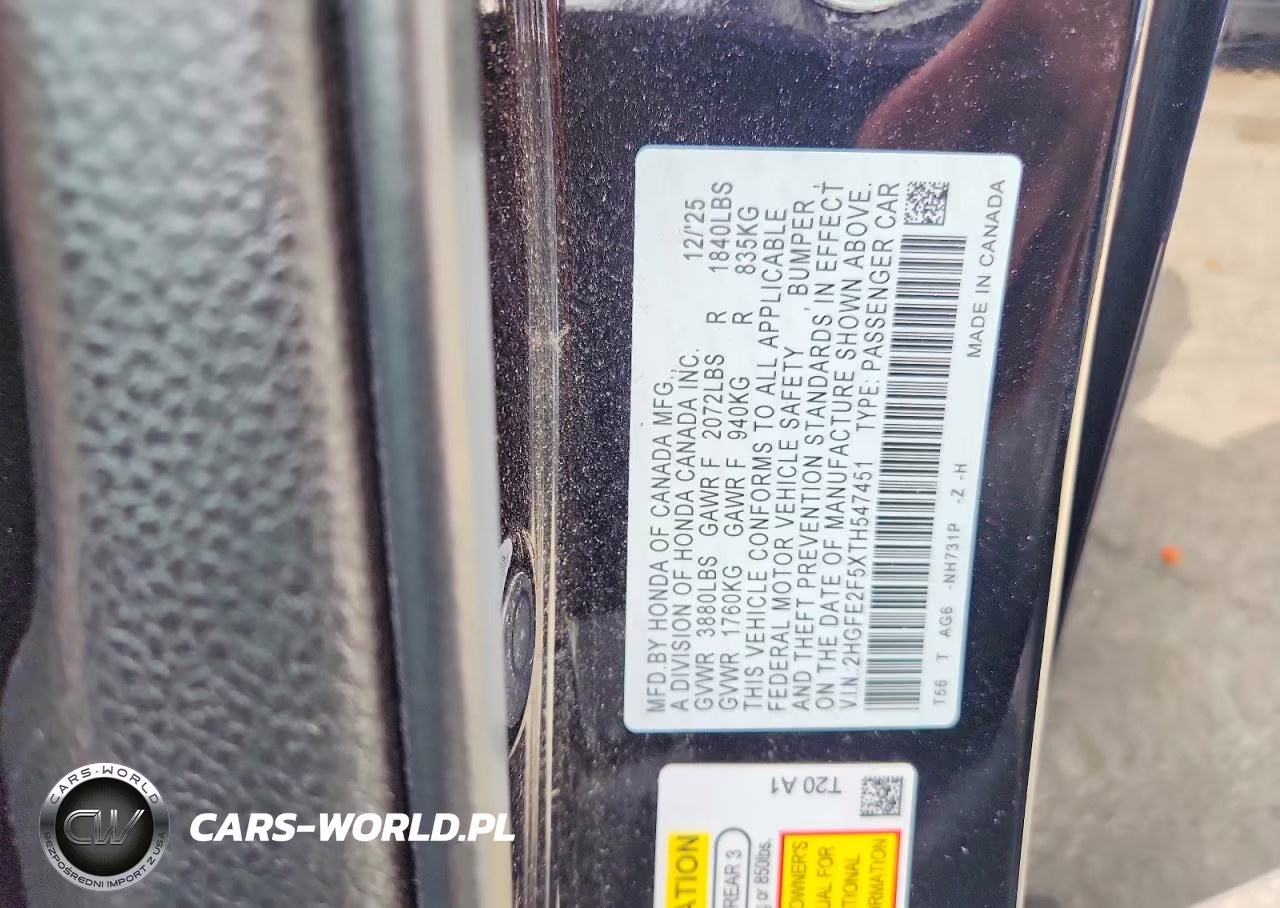 2026 Honda Civic Sport VIN:2HGFE2F5XTH547451 - 13