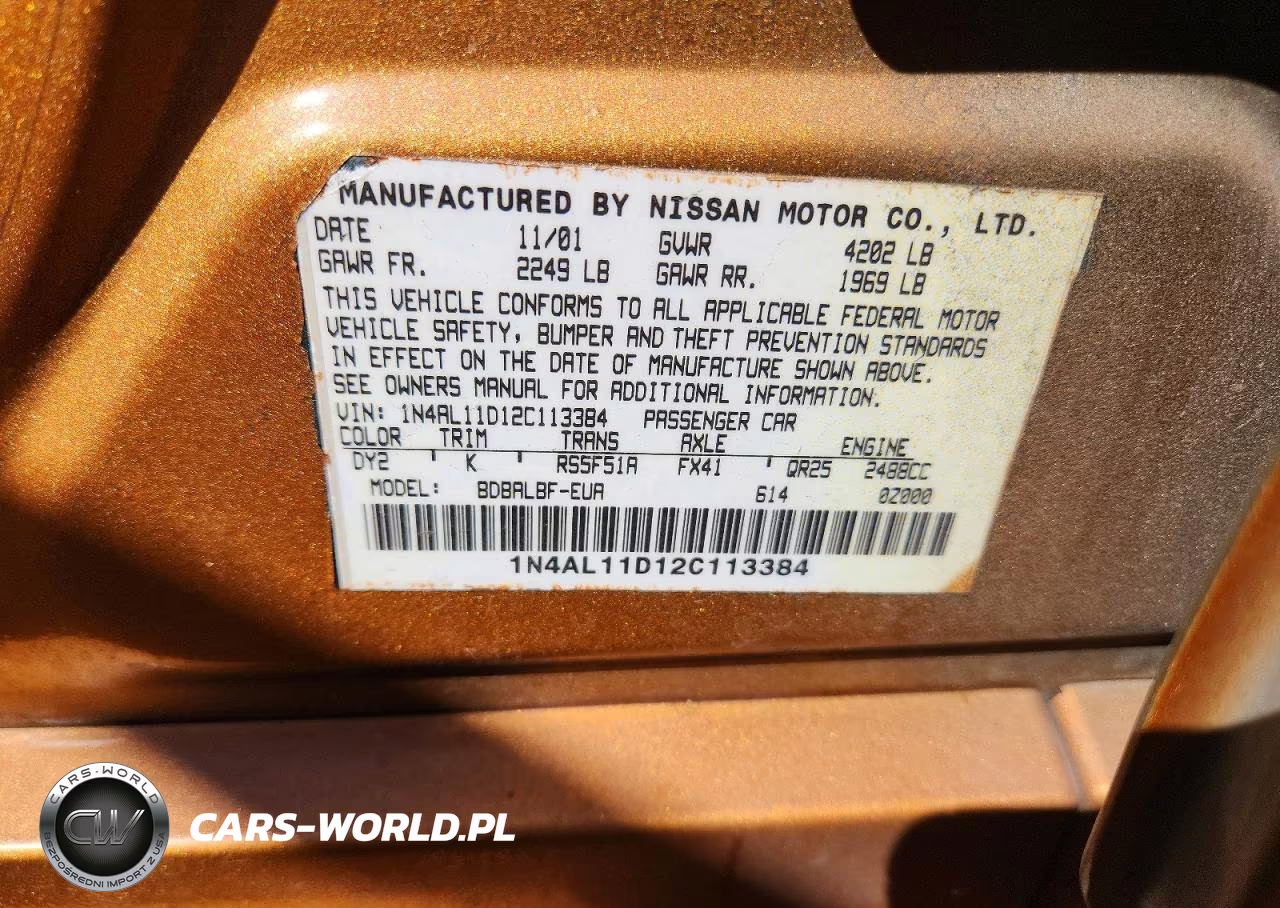 2002 Nissan Altima 2.5 VIN:1N4AL11D12C113384 - 12