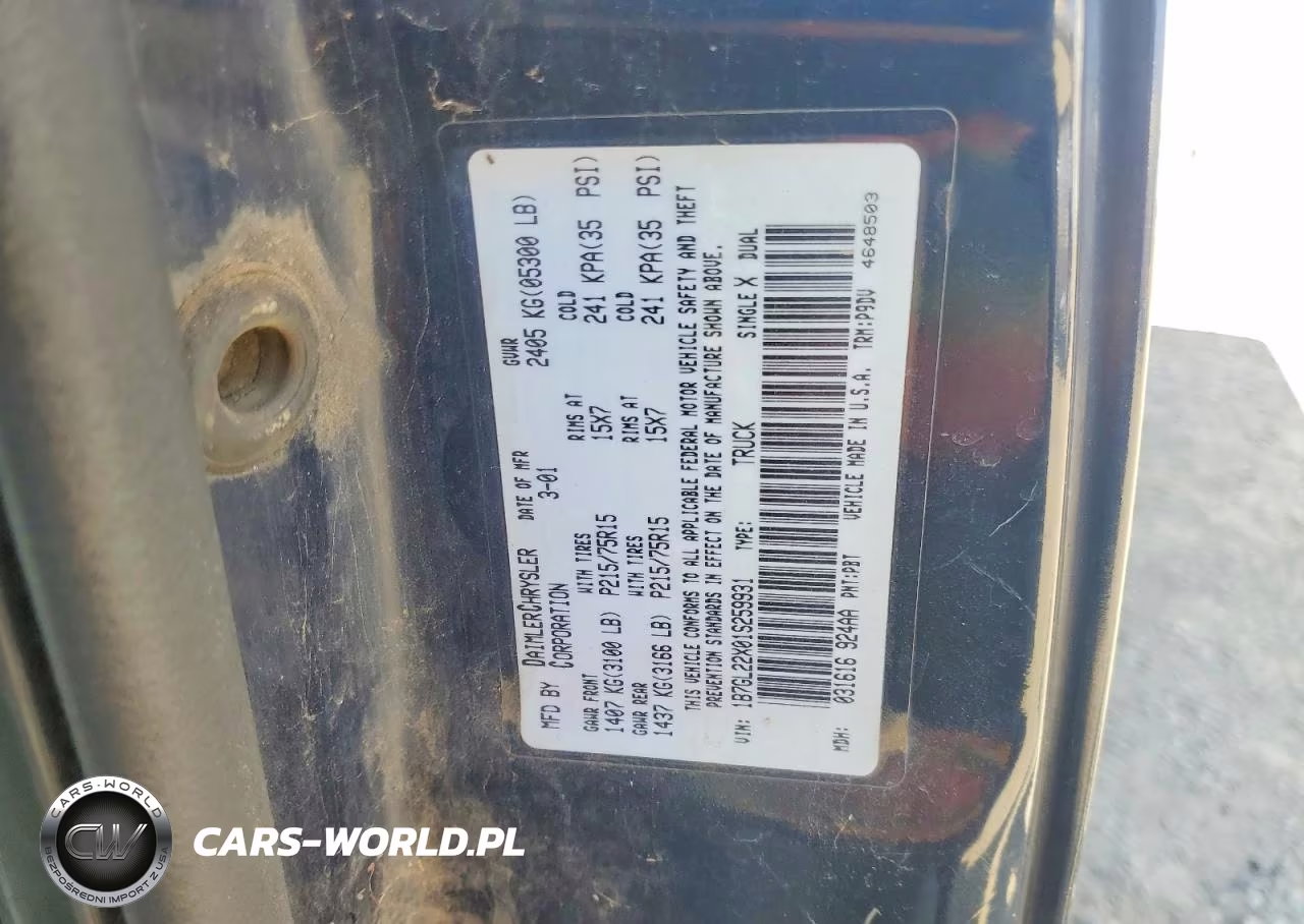 2001 Dodge Dakota VIN:1B7GL22X01S259931 - 12