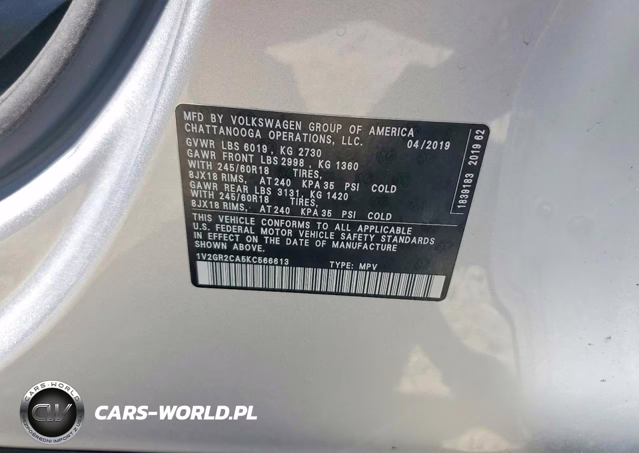 2019 Volkswagen Atlas S VIN:1V2GR2CA5KC566613 - 12