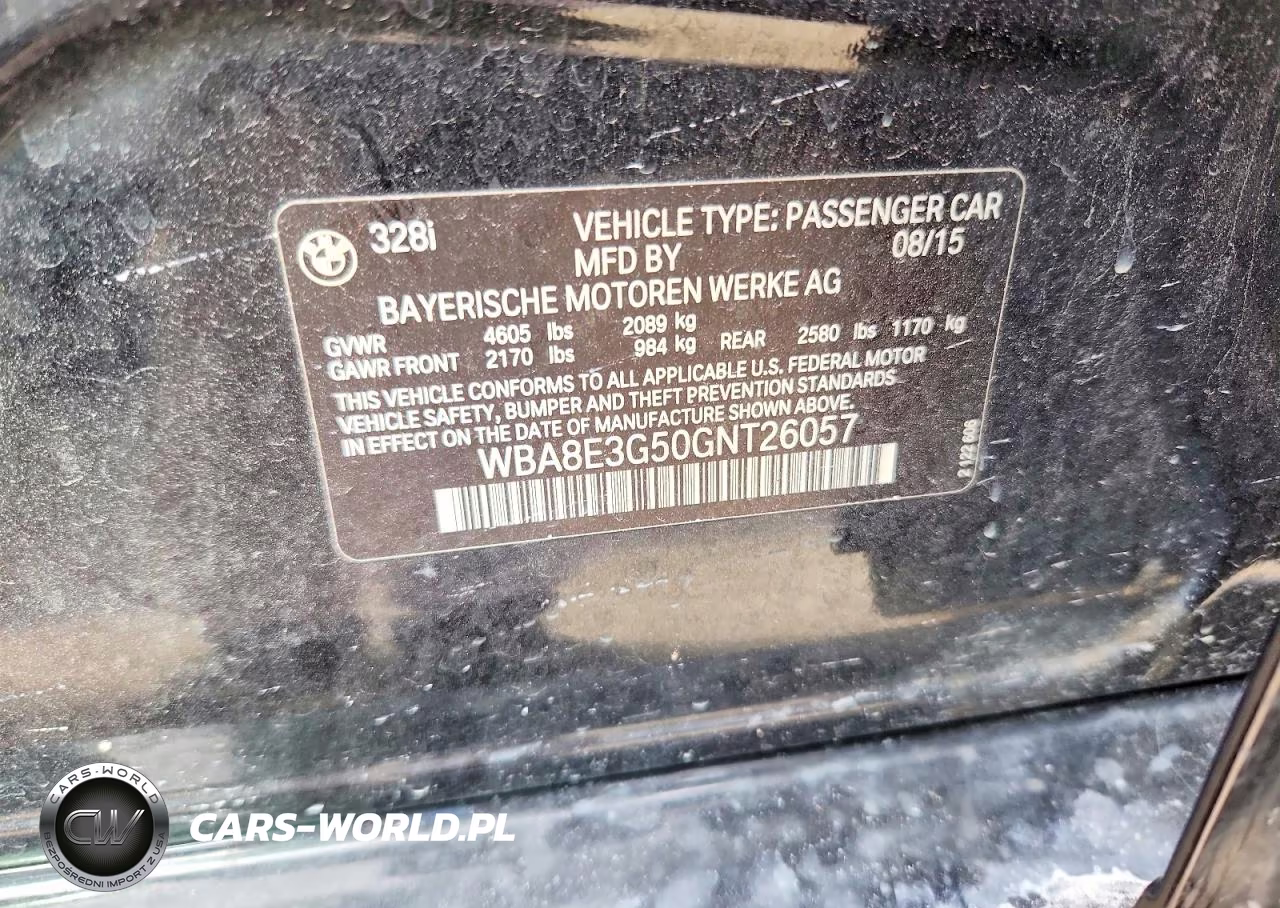 2016 BMW 328 Xi Sulev VIN:WBA8E3G50GNT26057 - 12