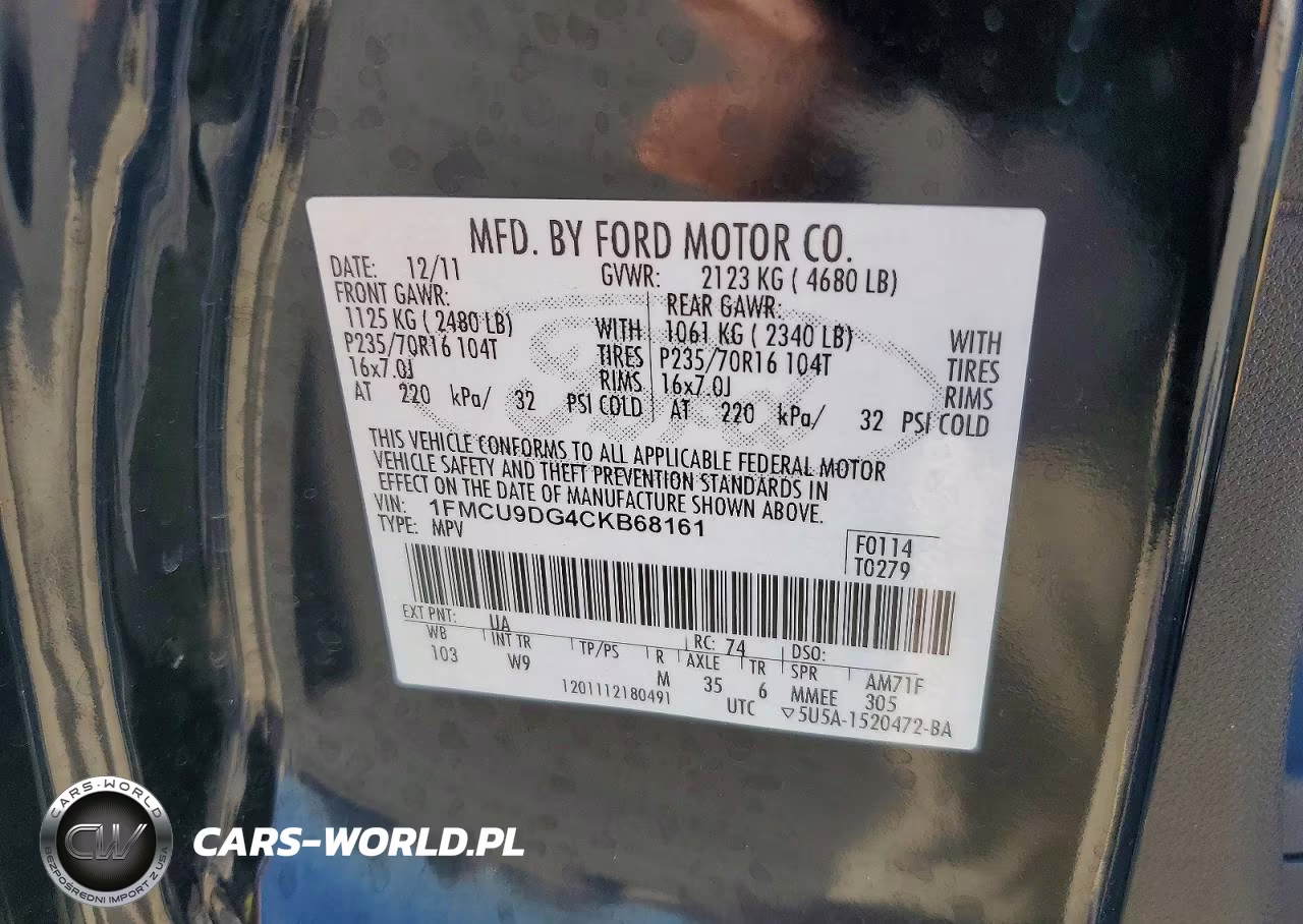 2012 Ford Escape Xlt VIN:1FMCU9DG4CKB68161 - 13