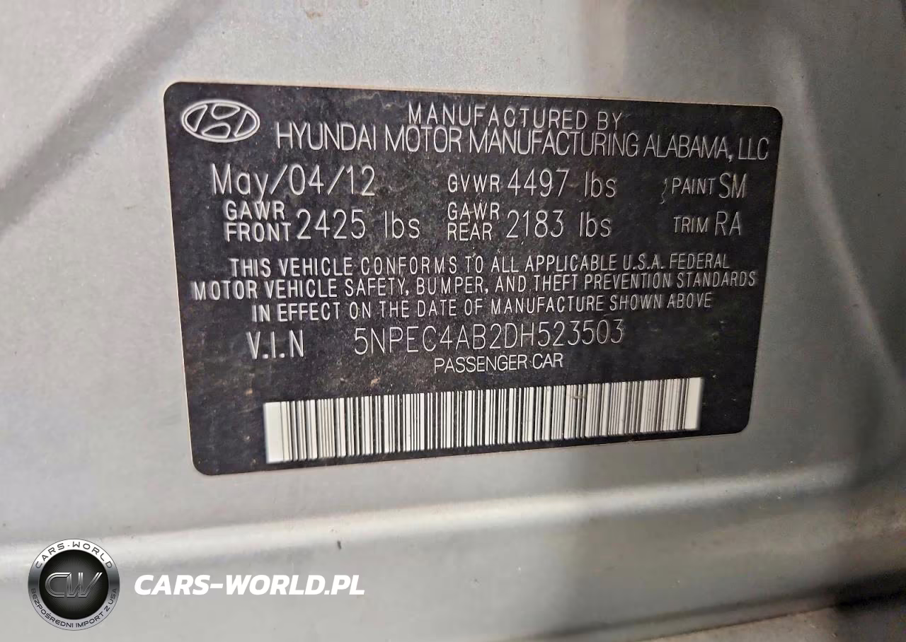 2013 Hyundai Sonata Se 2.0T VIN:5NPEC4AB2DH523503 - 12