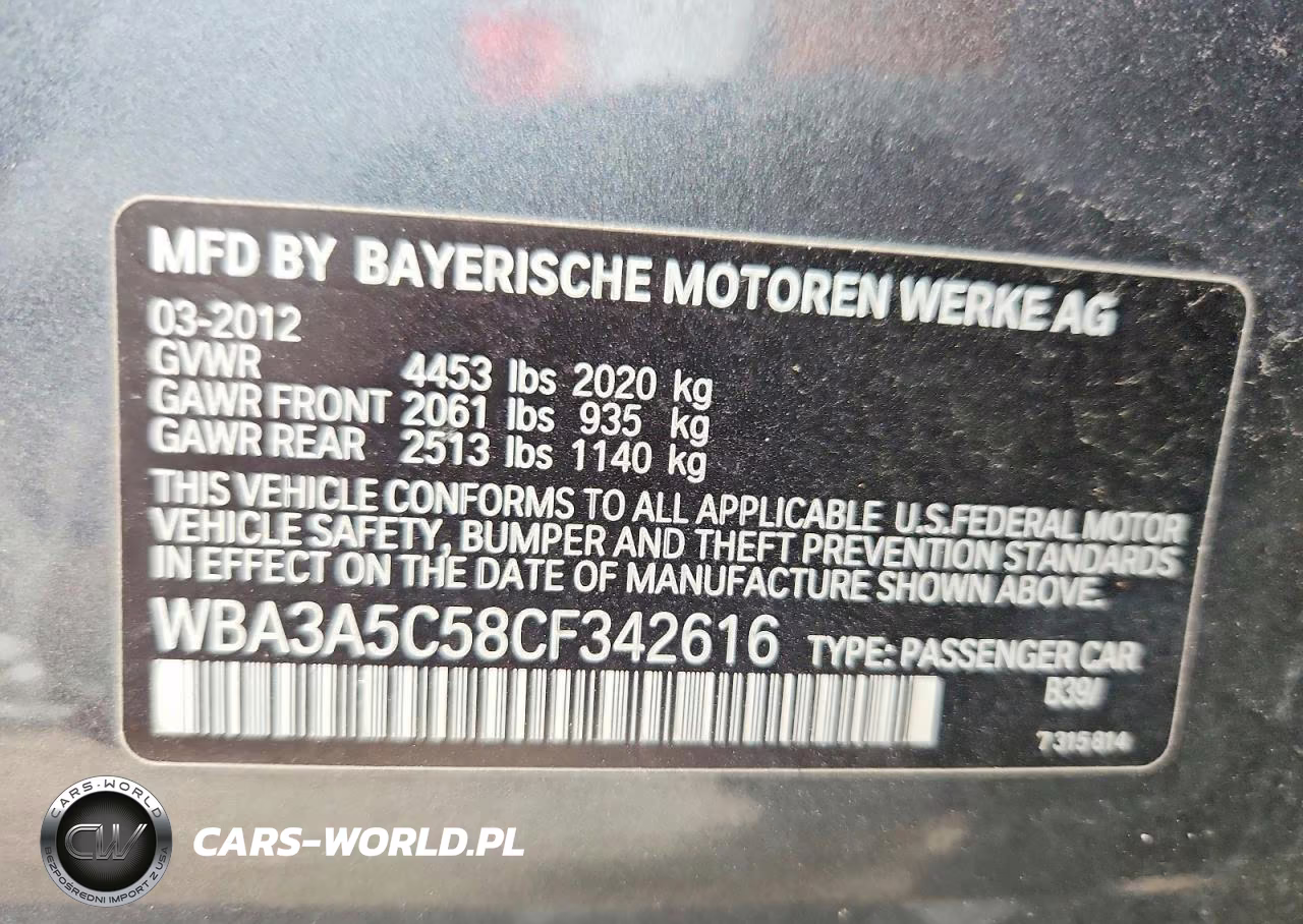 2012 BMW 328 I VIN:WBA3A5C58CF342616 - 12