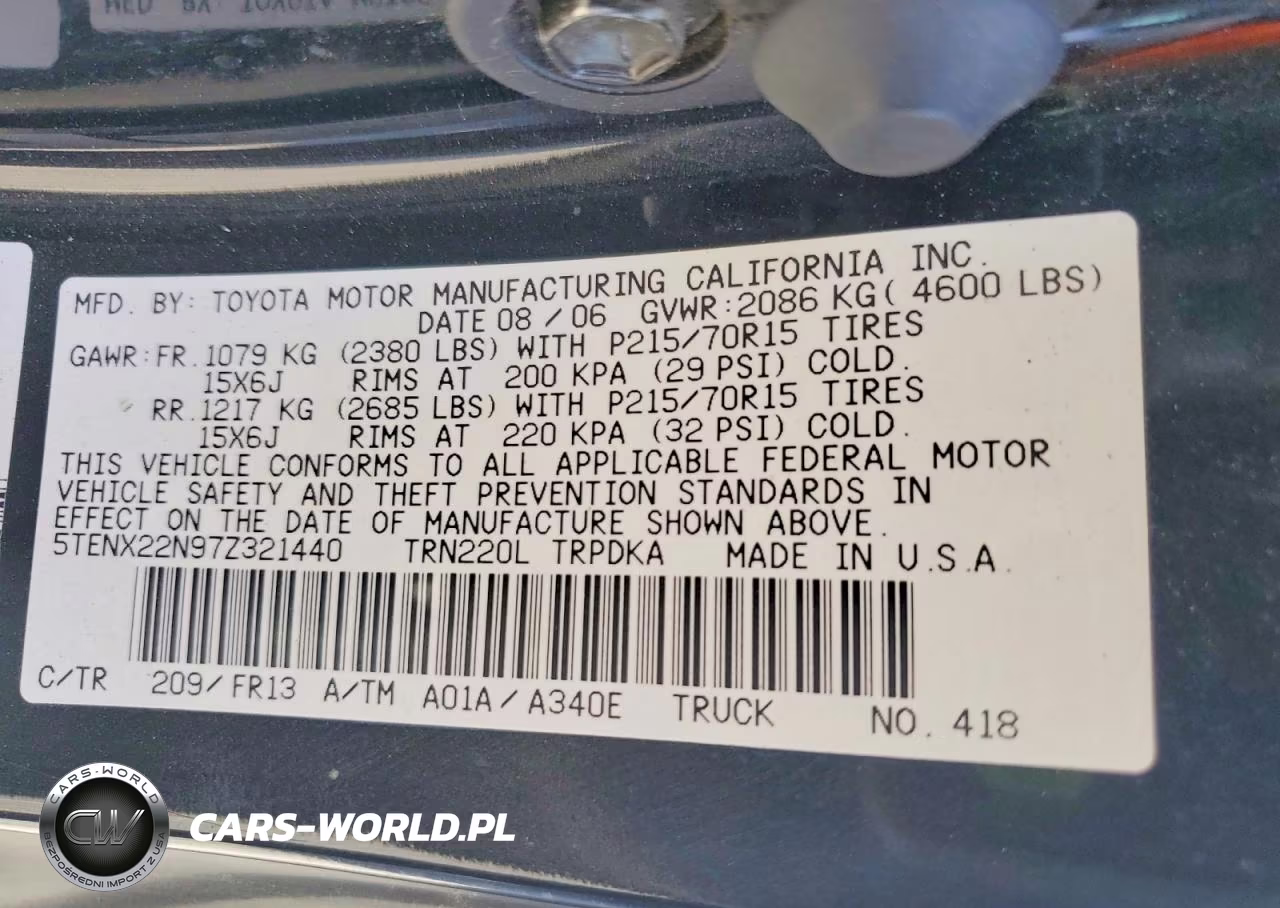2007 Toyota Tacoma Base VIN:5TENX22N97Z321440 - 12