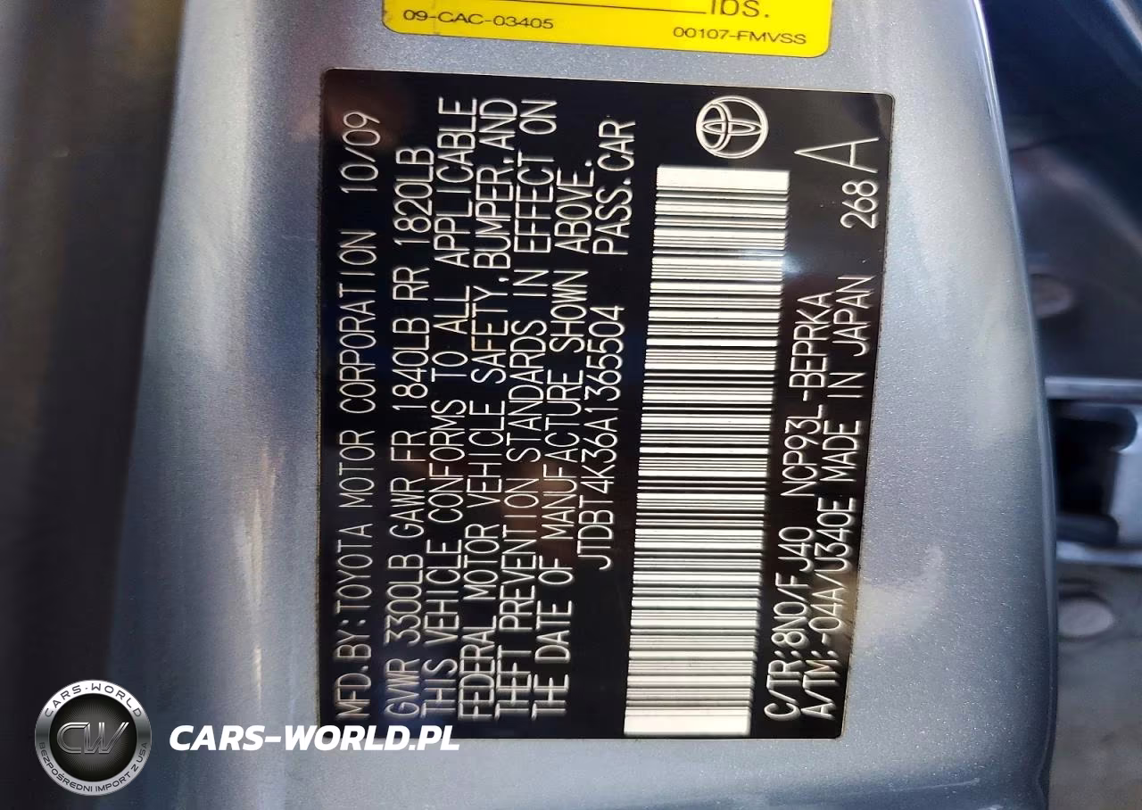 2010 Toyota Yaris Base VIN:JTDBT4K36A1365504 - 12