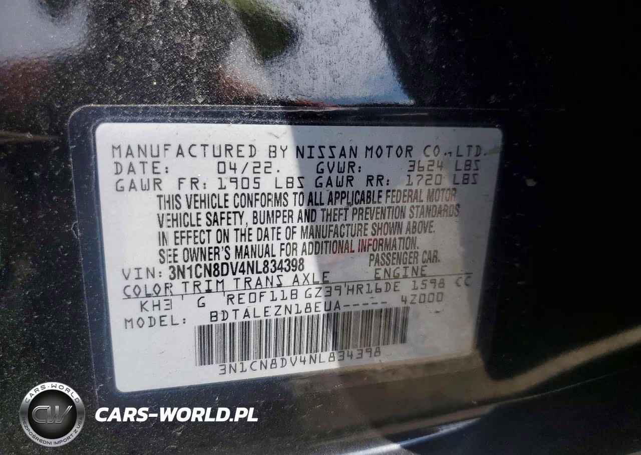 2022 Nissan Versa S VIN:3N1CN8DV4NL834398 - 13