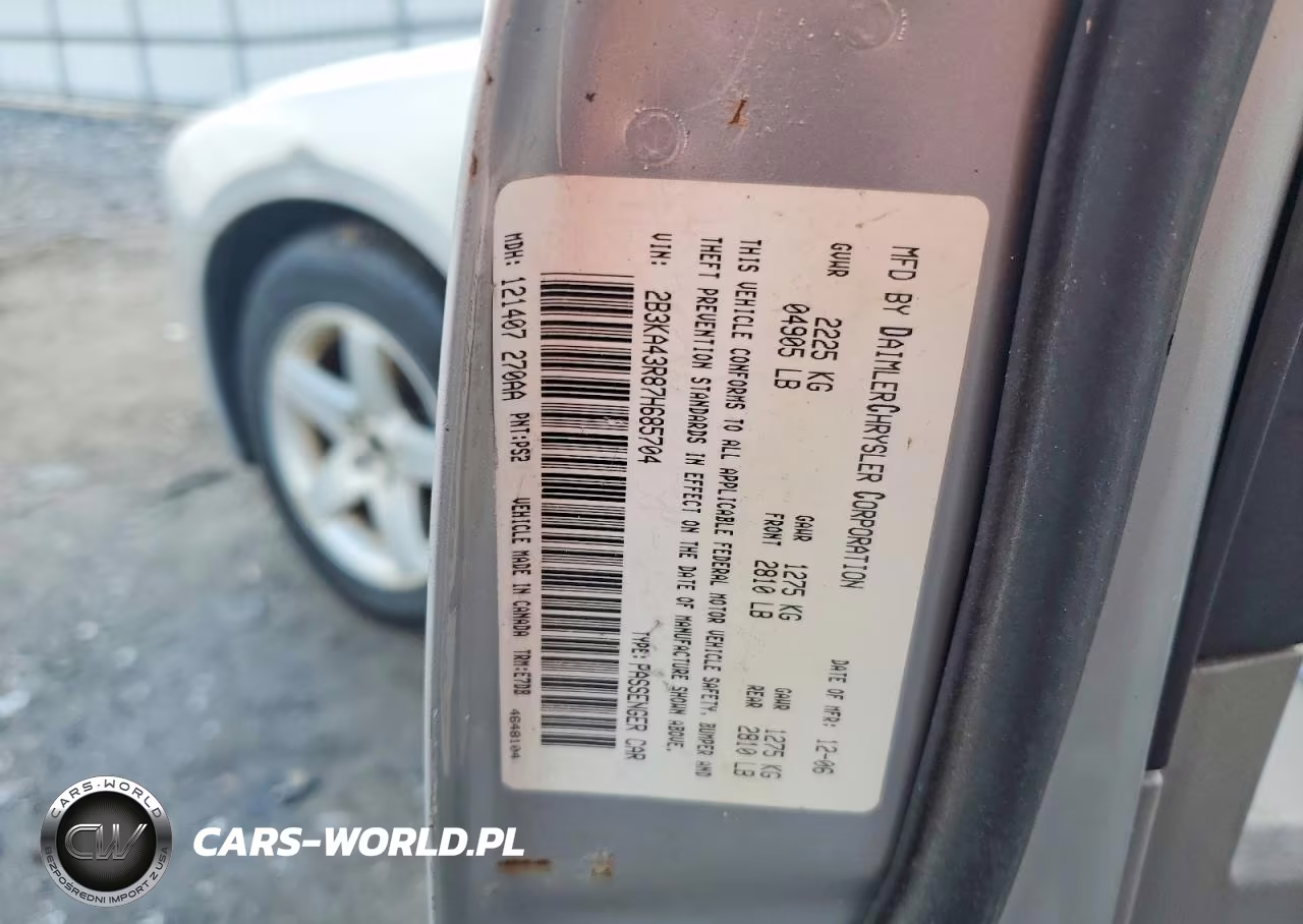 2007 Dodge Charger Se VIN:2B3KA43R87H685704 - 12