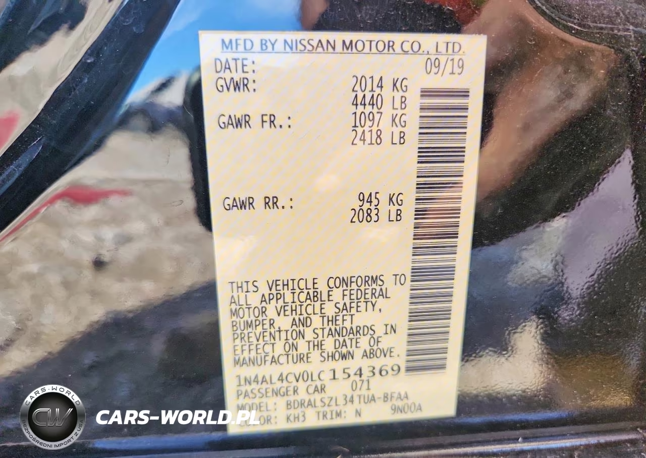 2020 Nissan Altima Sr VIN:1N4AL4CV0LC154369 - 12