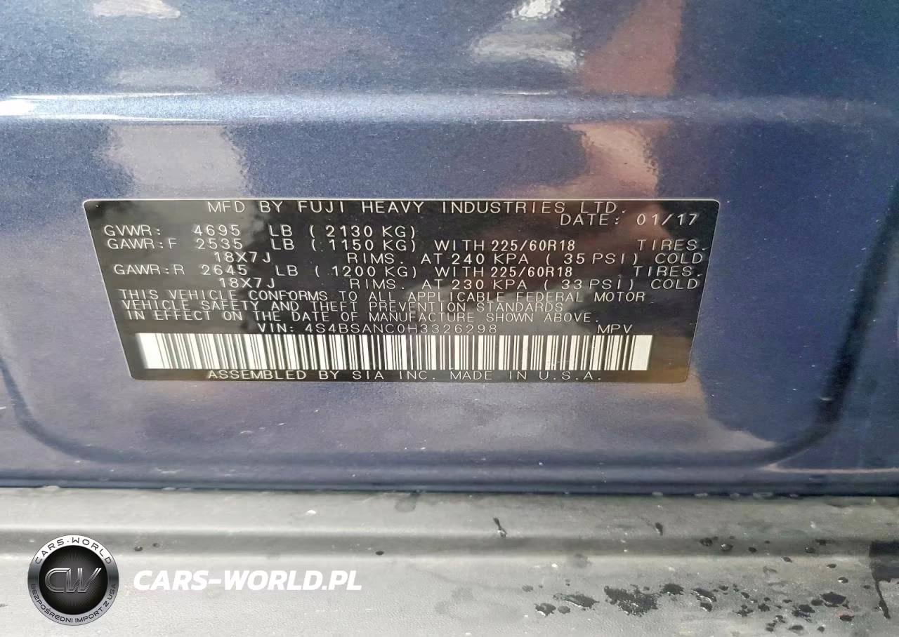 2017 Subaru Outback 2.5I Limited VIN:4S4BSANC0H3326298 - 12