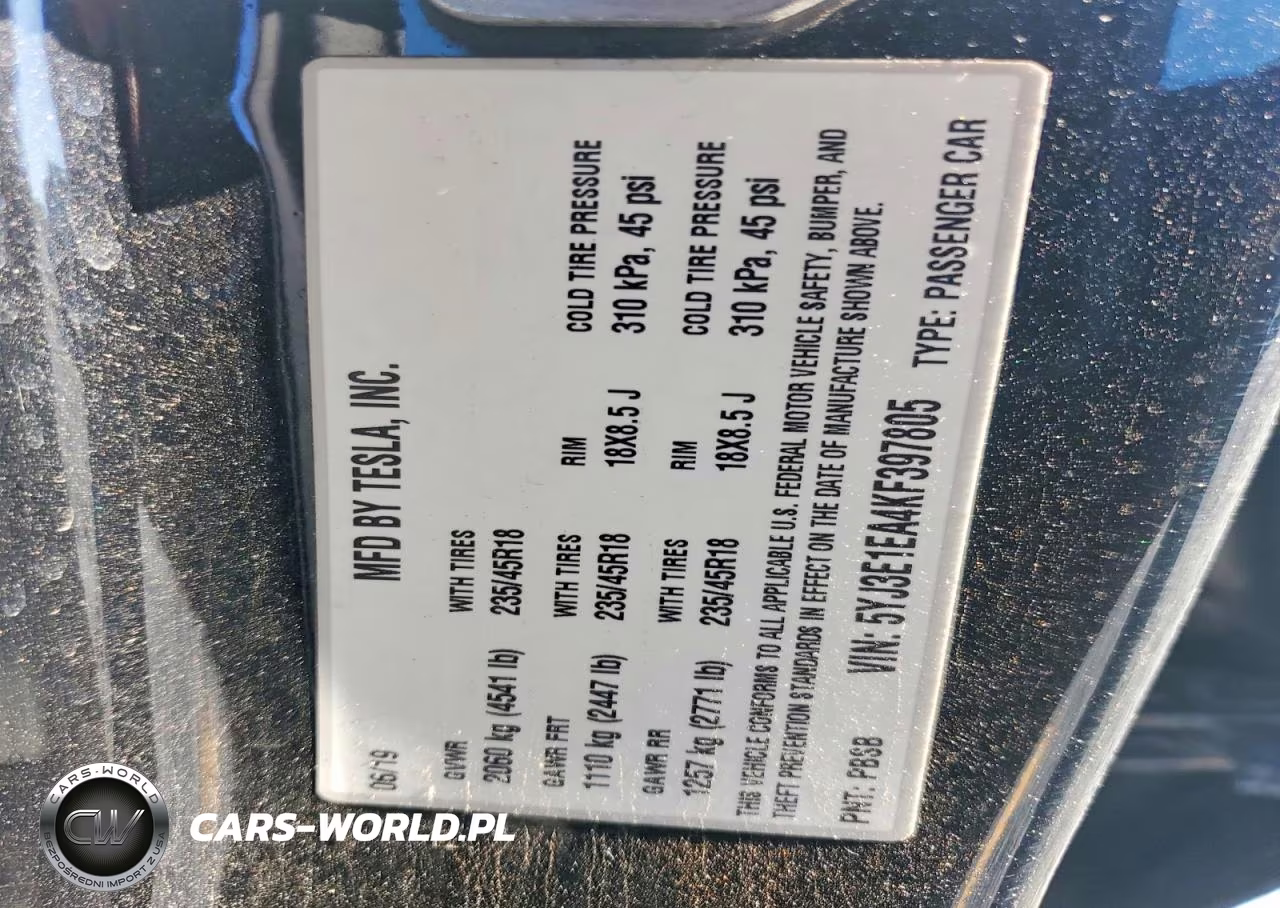 2019 Tesla Model 3 VIN:5YJ3E1EA4KF397805 - 12