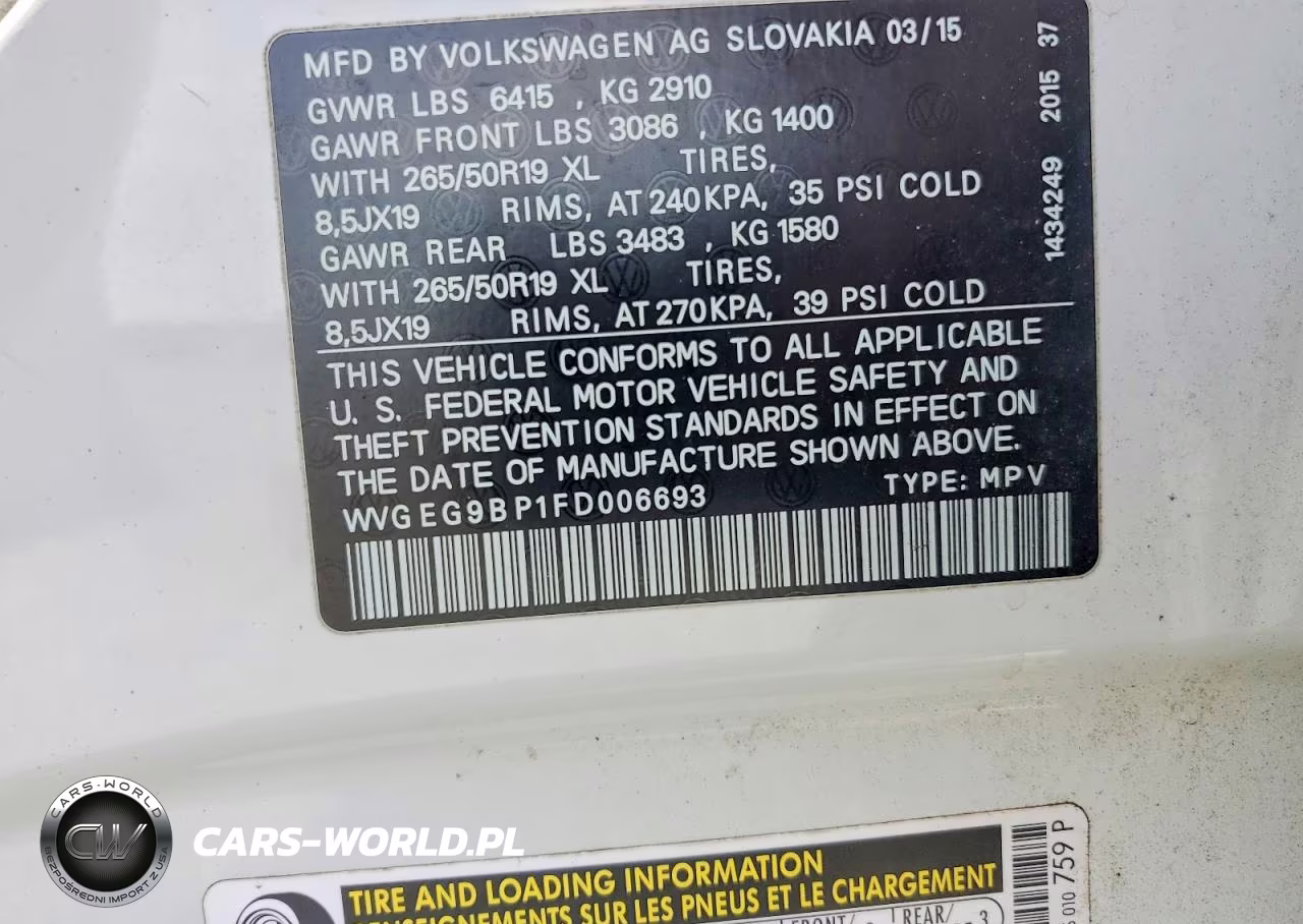 2015 Volkswagen Touareg Hybrid VIN:WVGEG9BP1FD006693 - 12