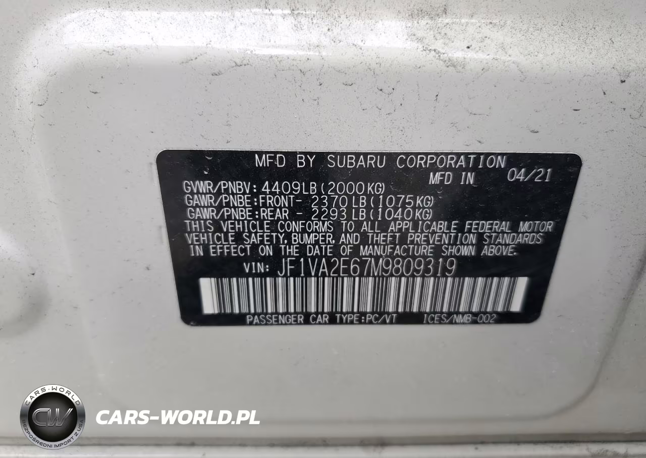2021 Subaru Wrx Sti VIN:JF1VA2E67M9809319 - 12