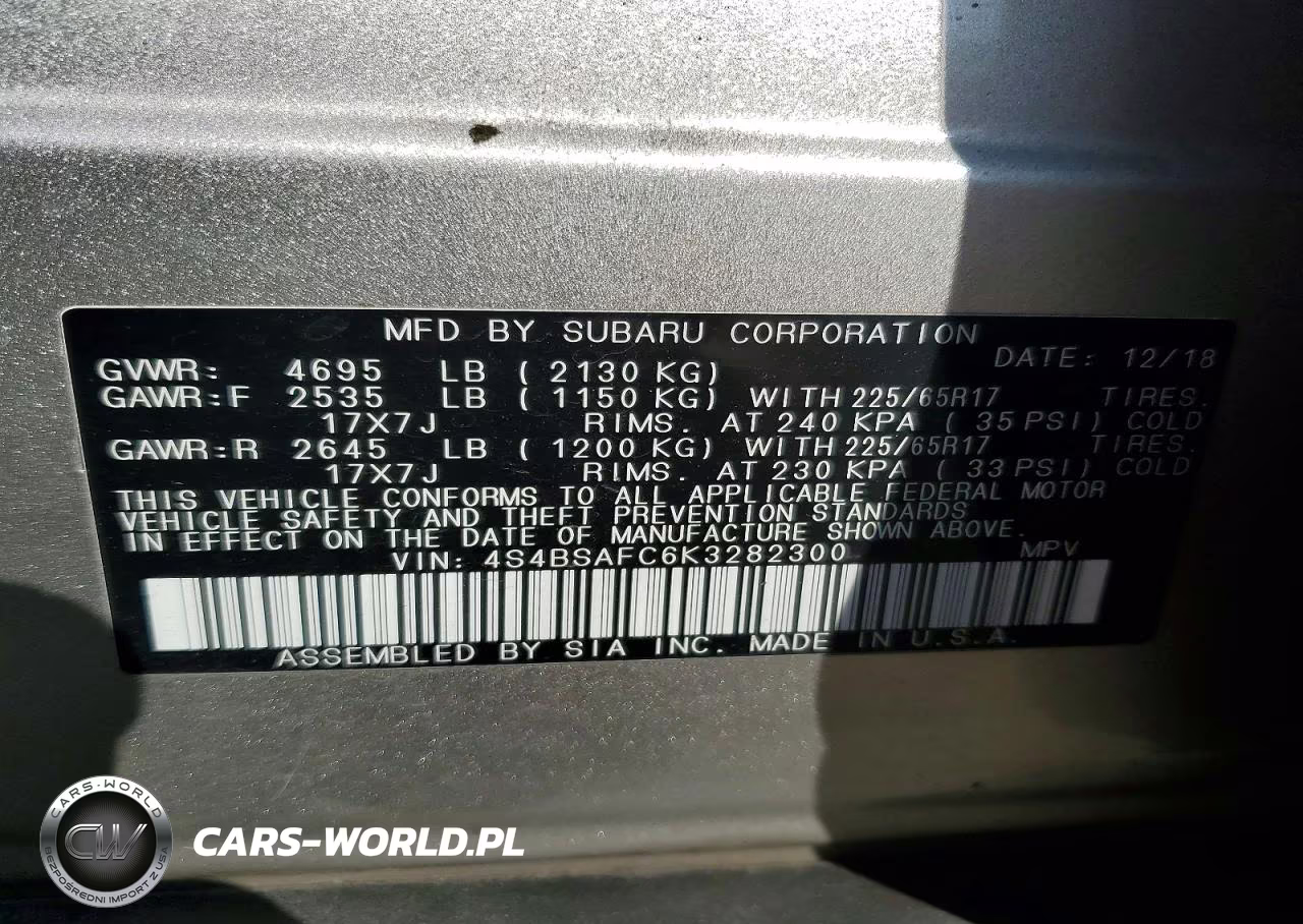 2019 Subaru Outback 2.5I Premium VIN:4S4BSAFC6K3282300 - 13