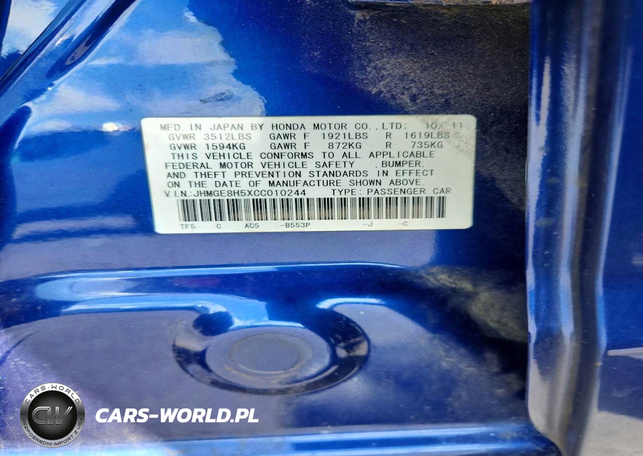 2012 Honda Fit Sport VIN:JHMGE8H5XCC010244 - 12