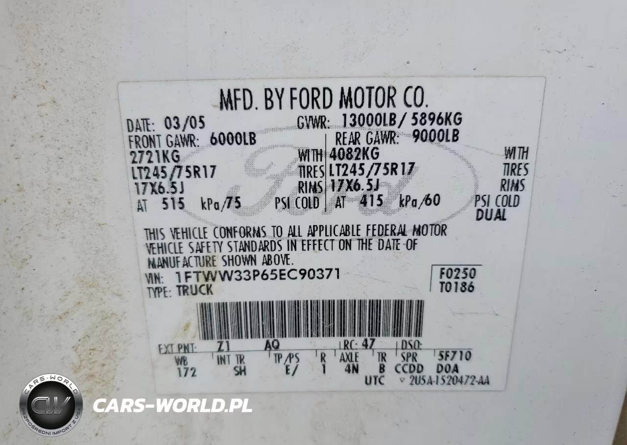 2005 Ford F350 Super Duty VIN:1FTWW33P65EC90371 - 13