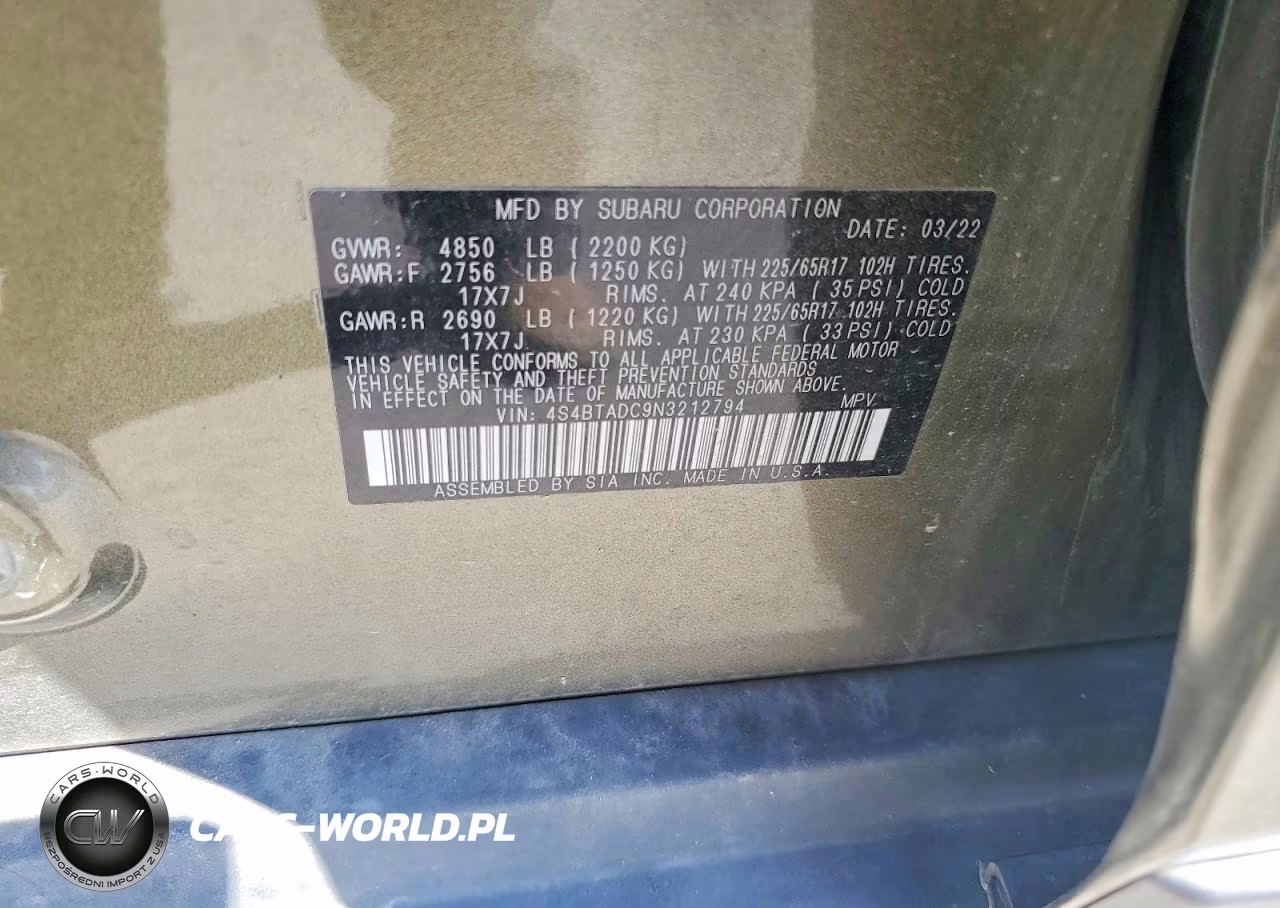 2022 Subaru Outback Premium VIN:4S4BTADC9N3212794 - 12
