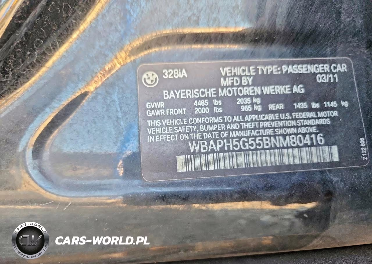2011 BMW 328 I Sulev VIN:WBAPH5G55BNM80416 - 13