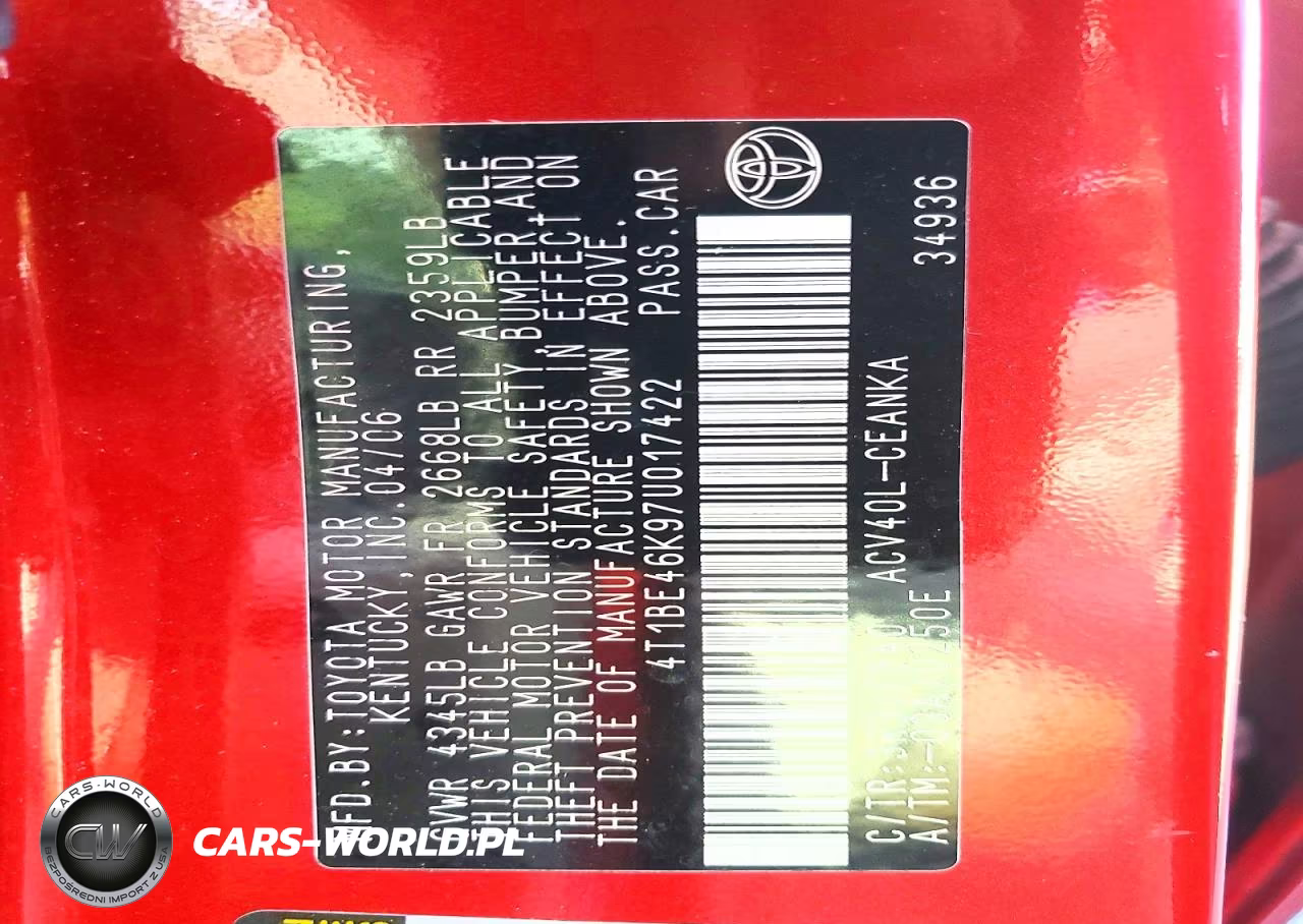 TOYOTA CAMRY VIN:4T1BE46K97U017422 - 12