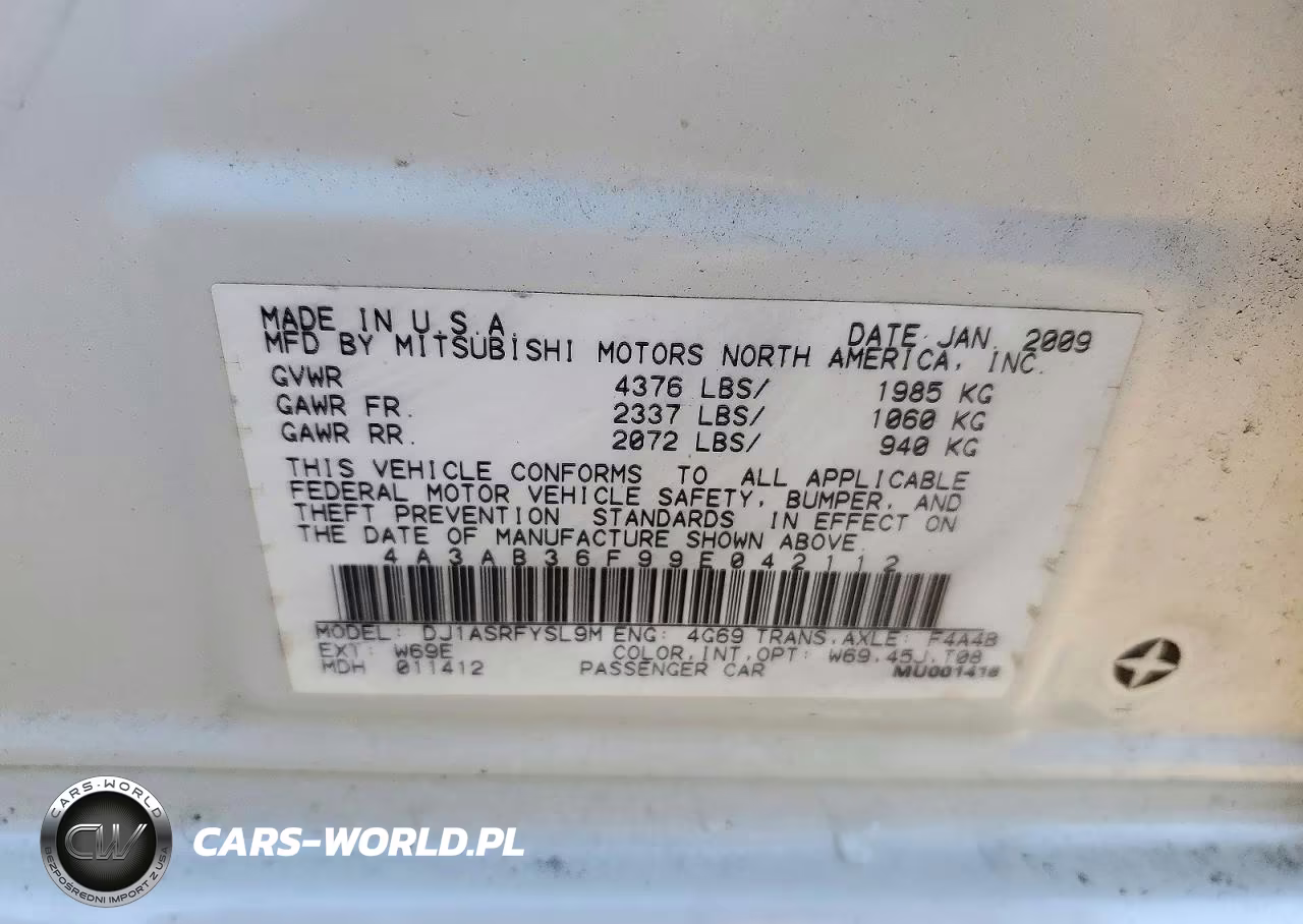 2009 Mitsubishi Galant Es VIN:4A3AB36F99E042112 - 12
