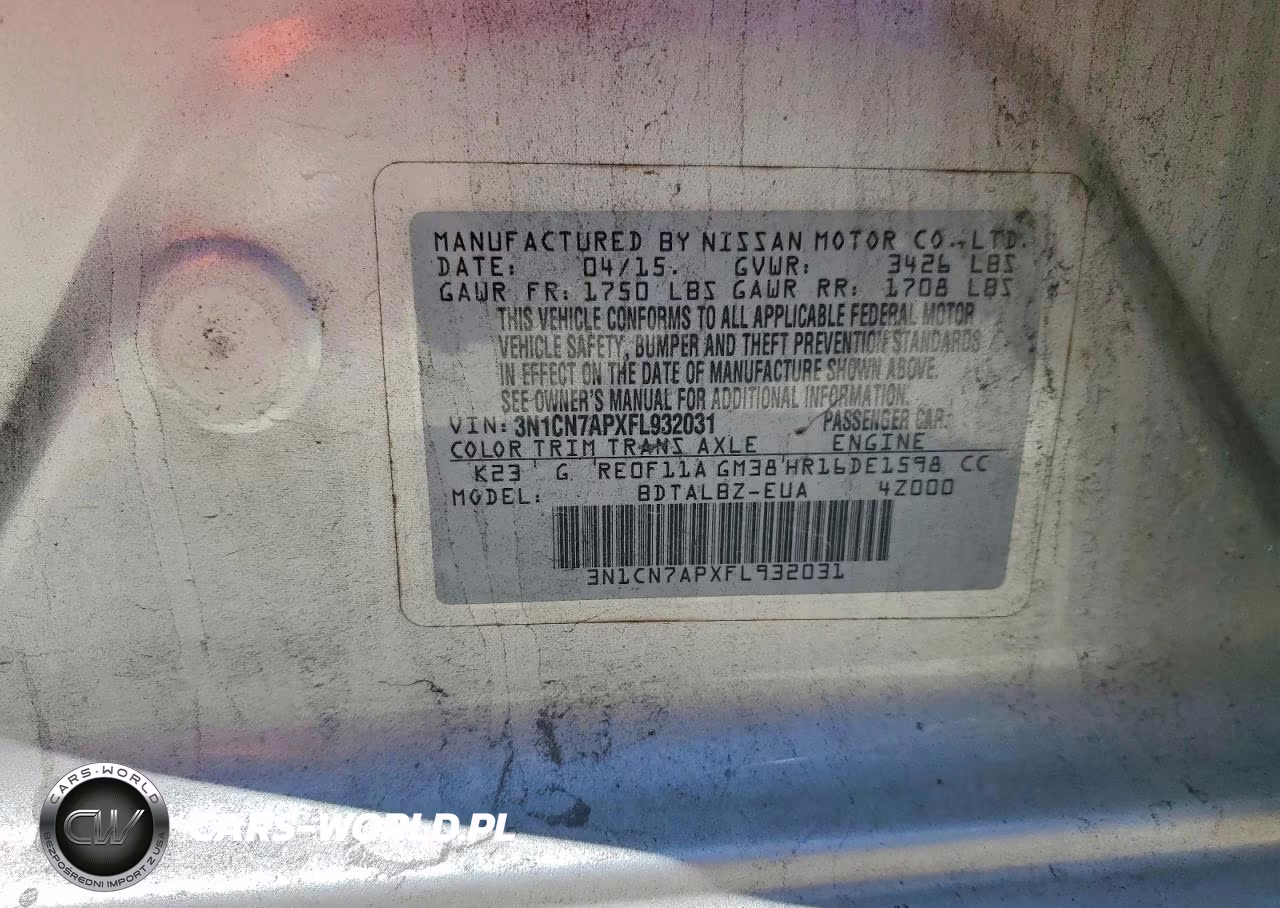 2015 Nissan Versa 1.6 Sv VIN:3N1CN7APXFL932031 - 12