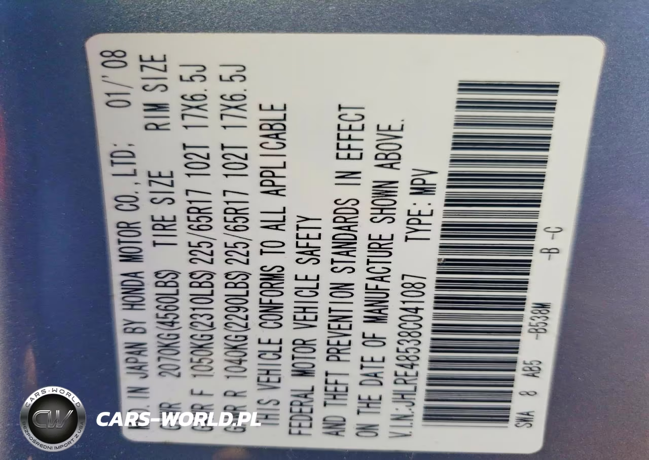 2008 Honda Cr-V Ex VIN:JHLRE48538C041087 - 12