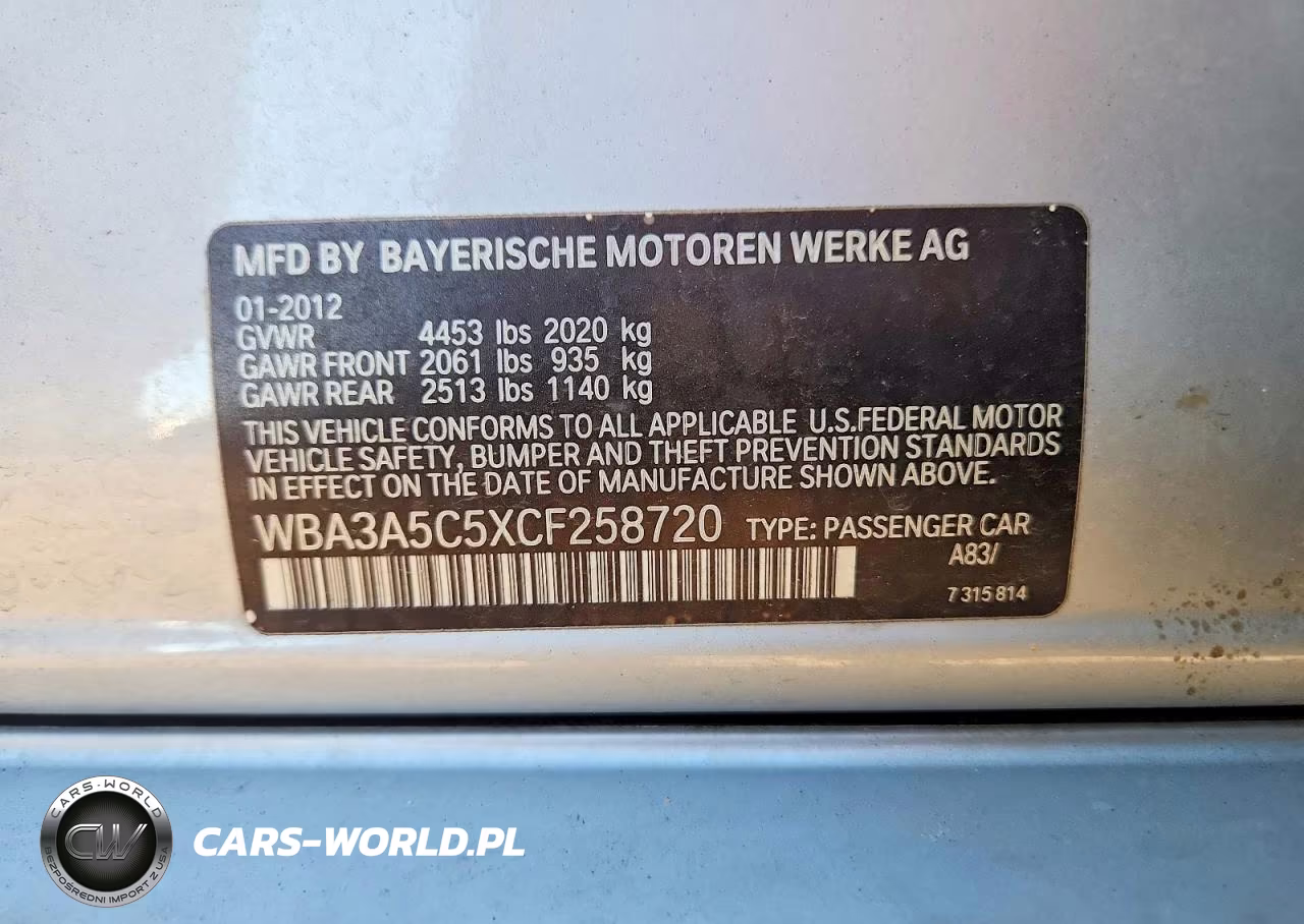 2012 BMW 328 I VIN:WBA3A5C5XCF258720 - 12