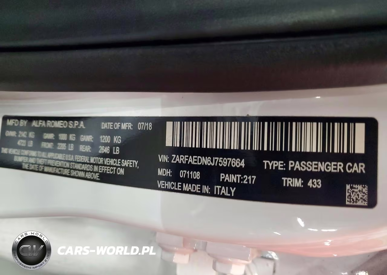 2018 Alfa Romeo Giulia Q4 VIN:ZARFAEDN6J7597664 - 12