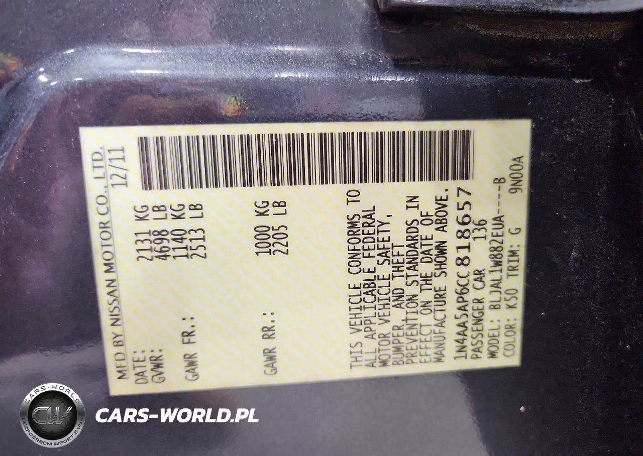 2012 Nissan Maxima 3.5 S VIN:1N4AA5AP6CC818657 - 12